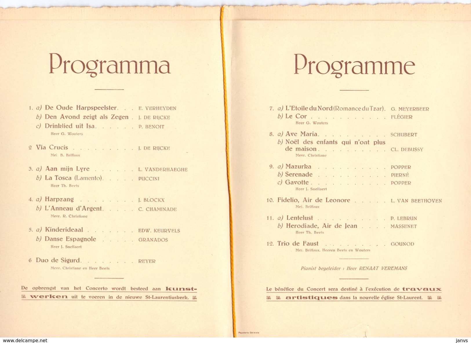 Programma Kunstconterto - Antwerpen 1934 - Briffaux - Christiane - Beets ... - Gravure Paul Delormoz - Programs