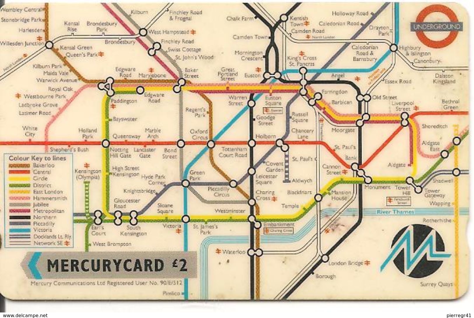 CARTE-MAGNETIQUE-GB-MERCU RY-2£- PLAN METRO/UNDERGROUND- BE - Mercury Communications & Paytelco