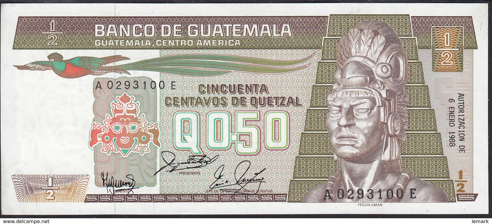 Guatemala 1/2 Quetzal 1988  P65 UNC - Guatemala