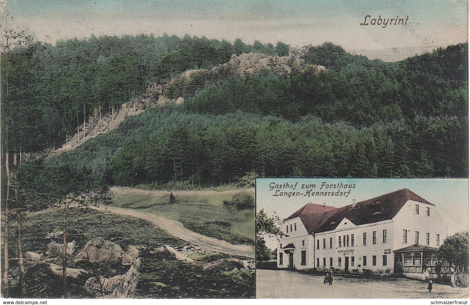 AK Langenhennersdorf Gasthof Forsthaus Labyrint Labyrinth Gottleuba Berggießhübel Hermsdorf Zwiesel Bahra Bielatal Pirna - Bad Gottleuba-Berggiesshuebel