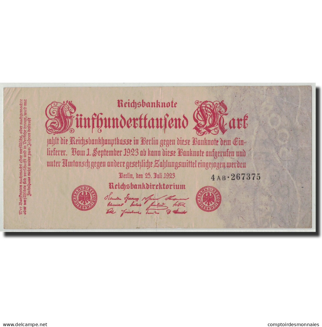 Billet, Allemagne, 500,000 Mark, 1923, 1923-07-25, KM:92, TB - 500.000 Mark