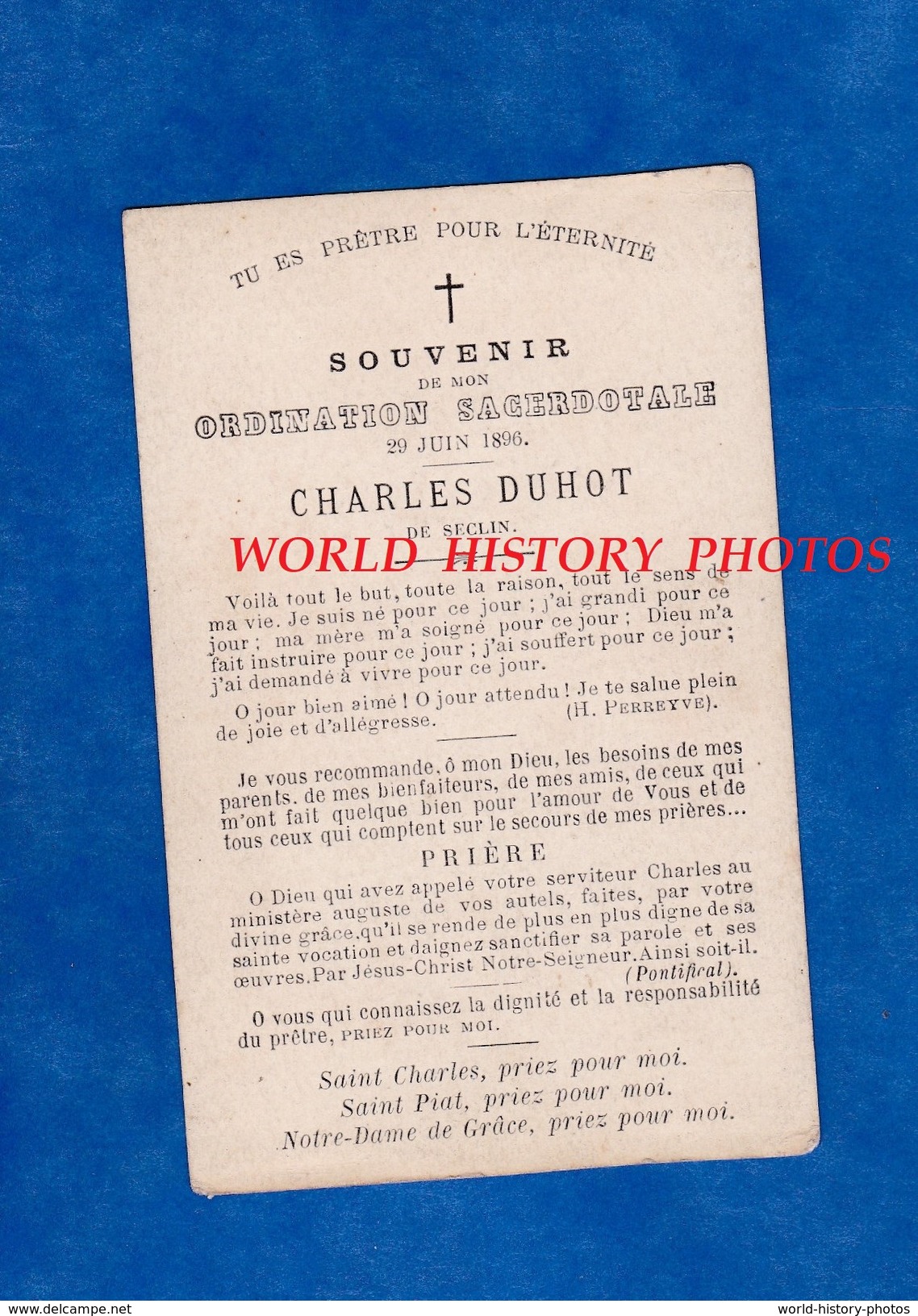 - SECLIN ( Nord ) - Souvenir De L' Ordination Sacerdotale De Charles DUHOT - 29 Juin 1896 - Images Religieuses