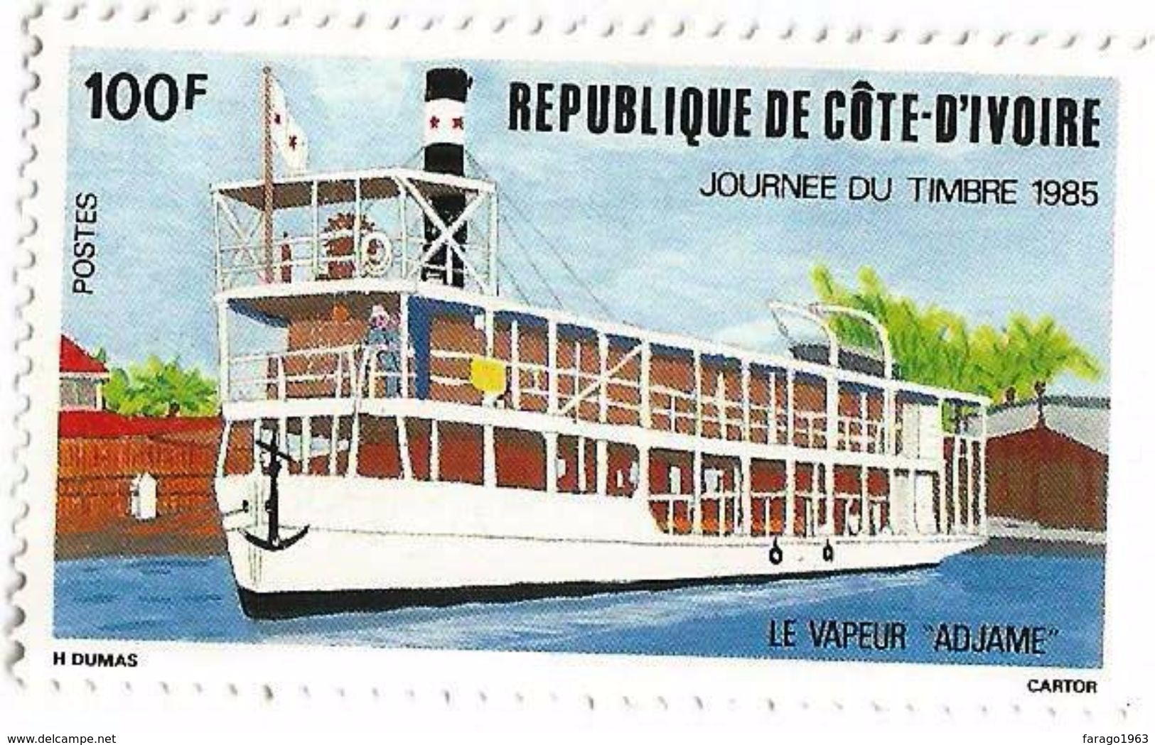 1985 Cote D'Ivoire Ivory Coast Riverboat Ship    Complete Set Of 1  MNH - Costa De Marfil (1960-...)