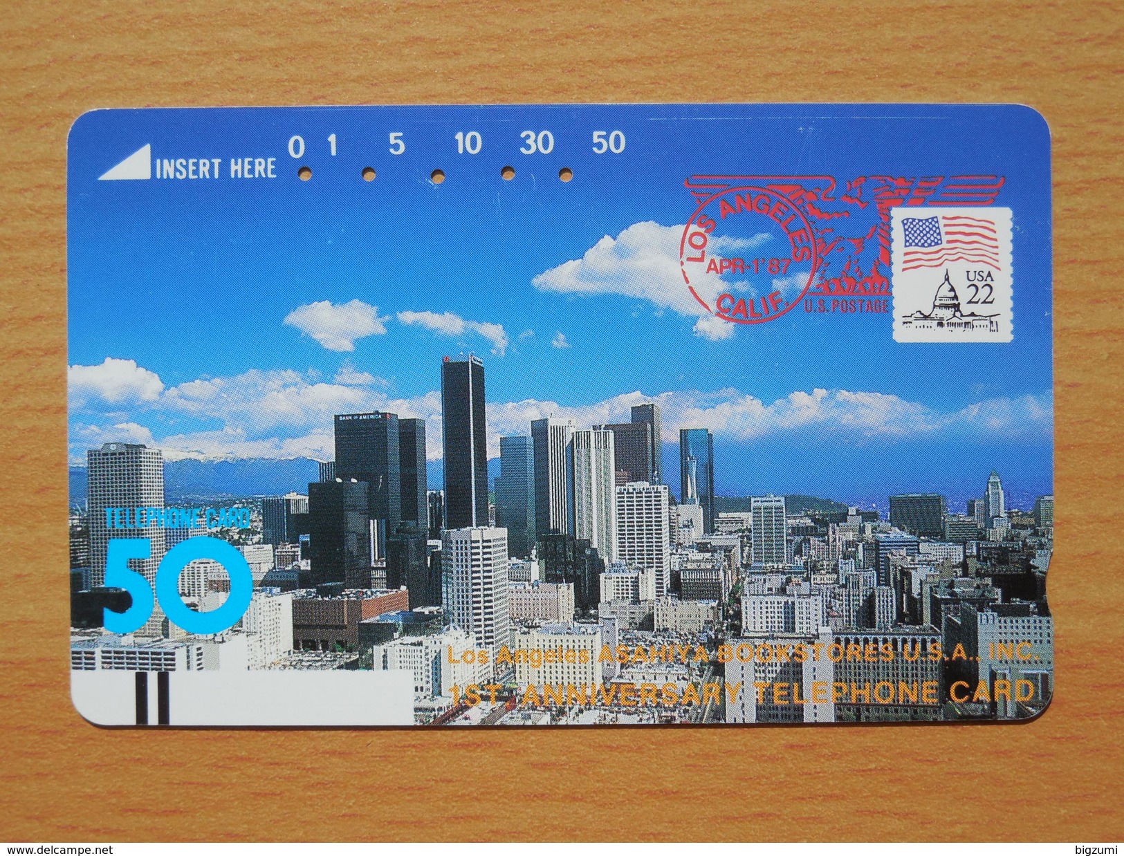 Japon Japan Free Front Bar Balken Phonecard - USA Los Angeles + Stamp On Card / 110-21912 - Japan