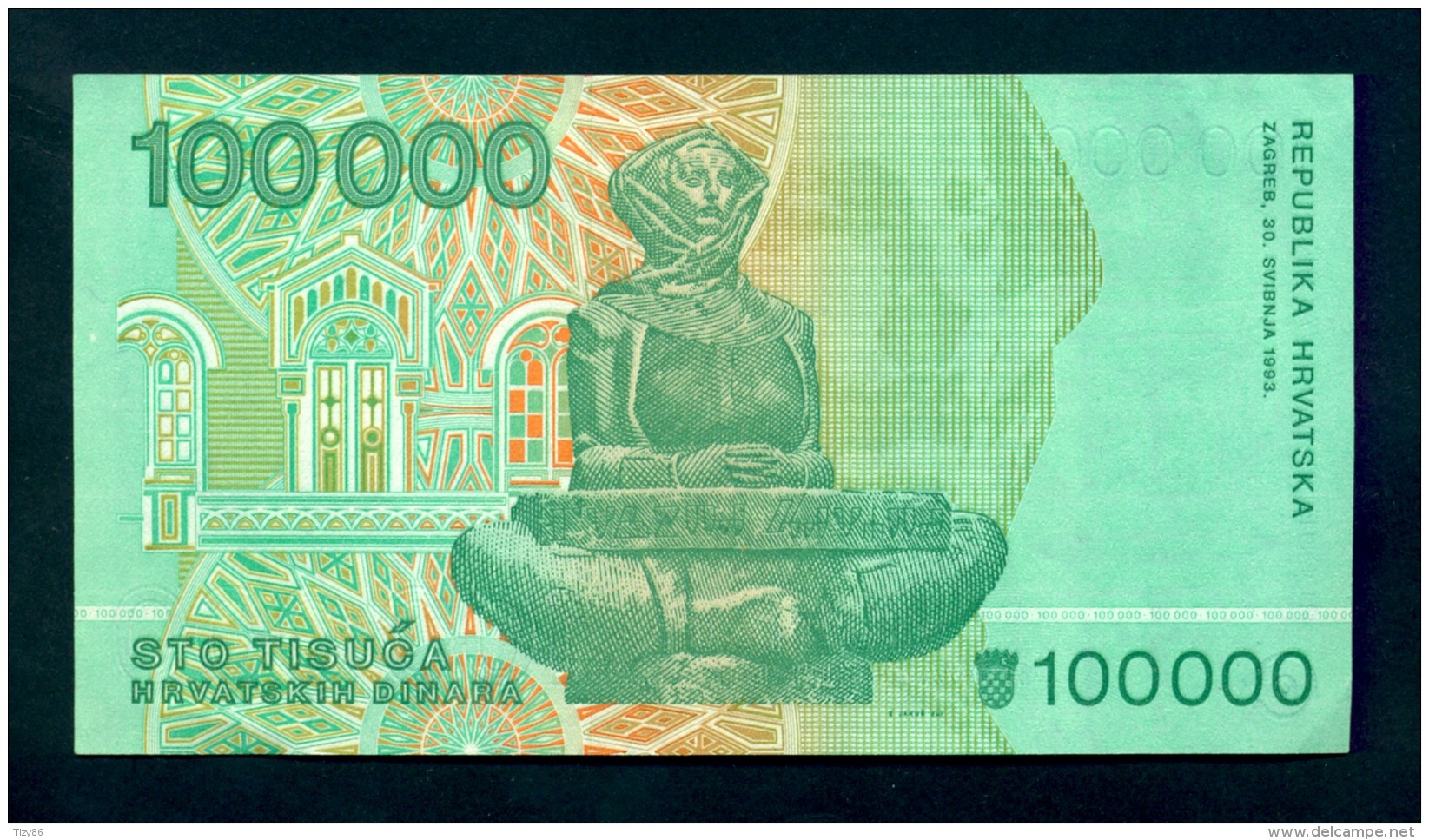 Banconota Croazia - 100000 Dinara 1993 - UNC - Croatia