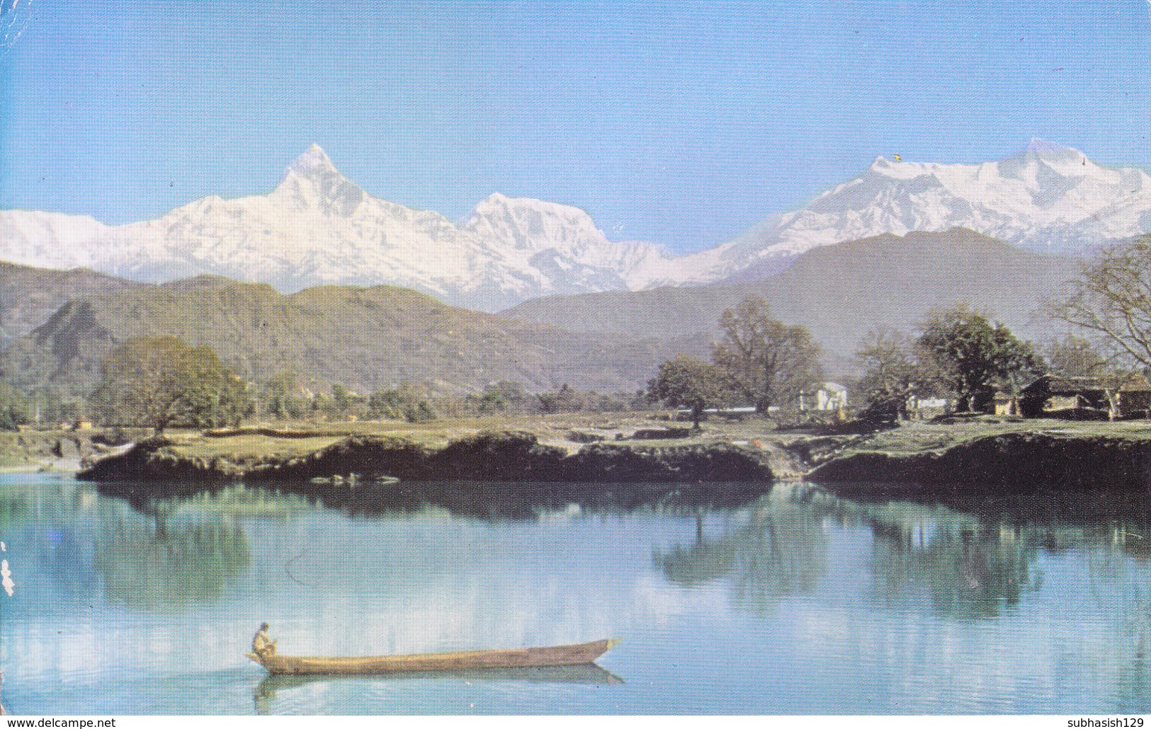 NEPAL - COLOUR PICTURE POST CARD - PHEWA LAKE, POKHARA WITH MACHAPUCHARE AND ANNAPURNA II - COMMERCIALLY SENT TO INDIA - Nepal