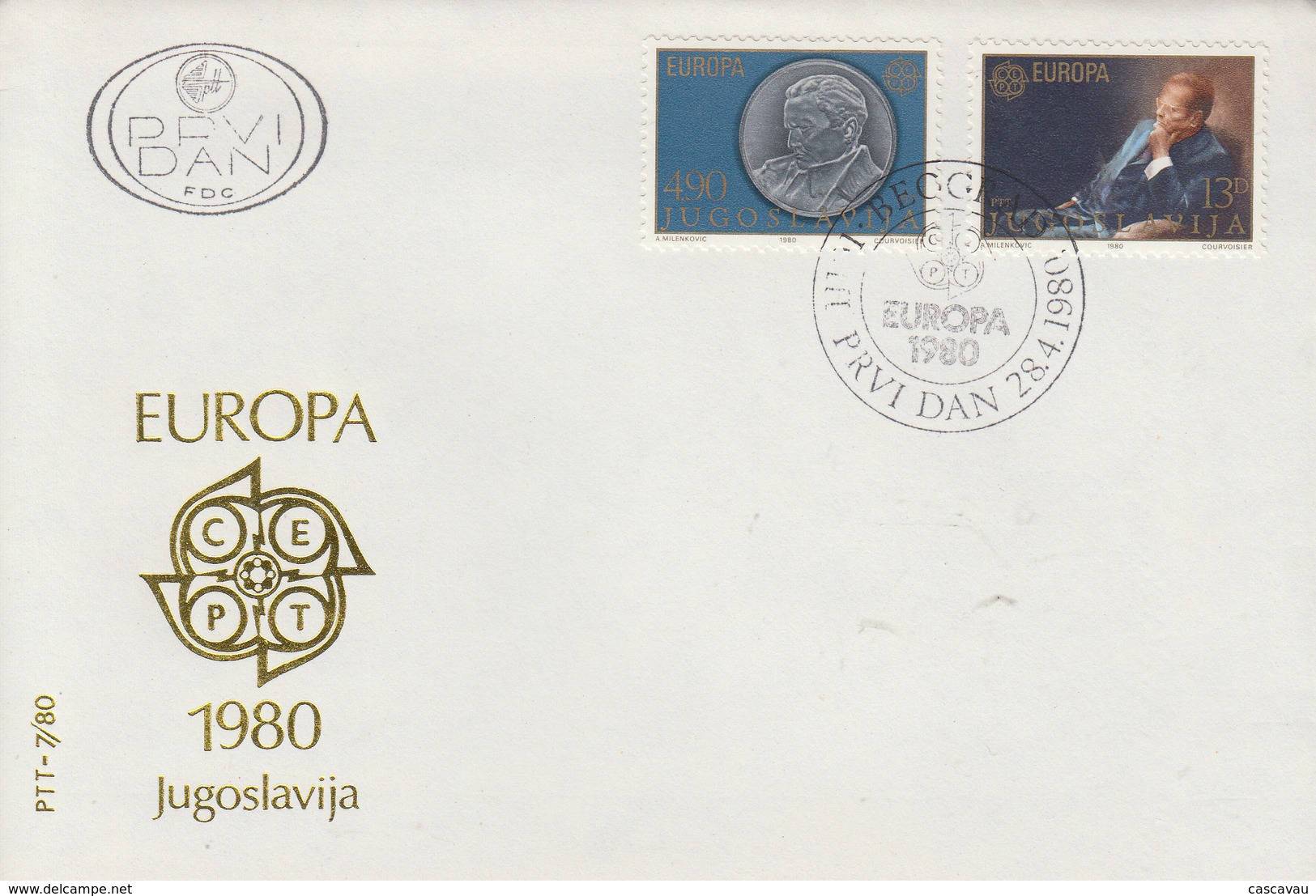 Enveloppe  FDC  1er  Jour  EUROPA    YOUGOSLAVIE   1980 - 1980