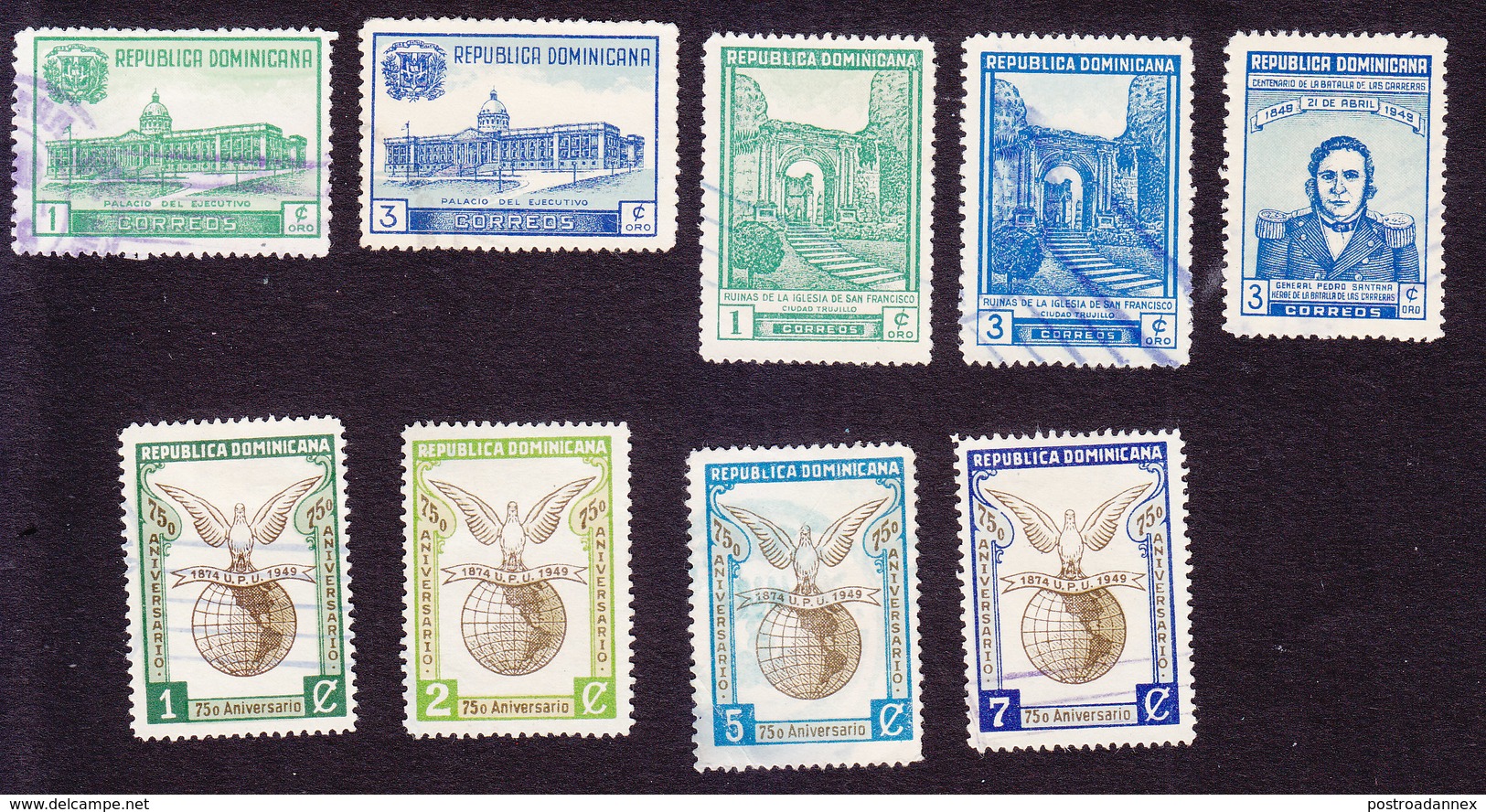 Dominican Republic, Scott #428-436, Used, Executive Palace, Church, Gen Santana, Pigeon And Globe, Issued 1948-50 - Dominican Republic