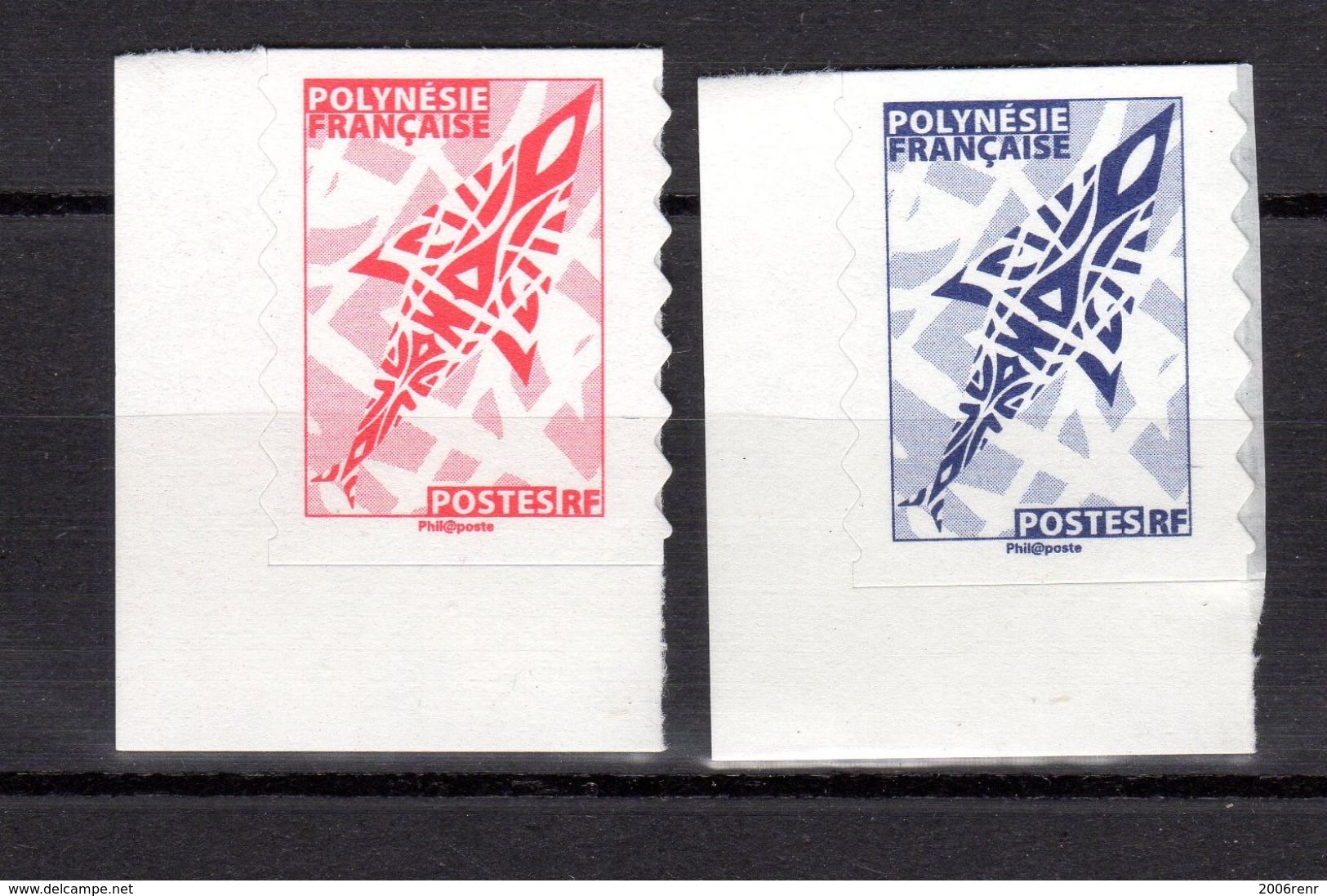 Polynésie. 2 TP AUTOCOLLANTS. PROVENANT DE CARNETS. ROUGE, BLEU VOIR DESCRIPTION. - Postzegelboekjes