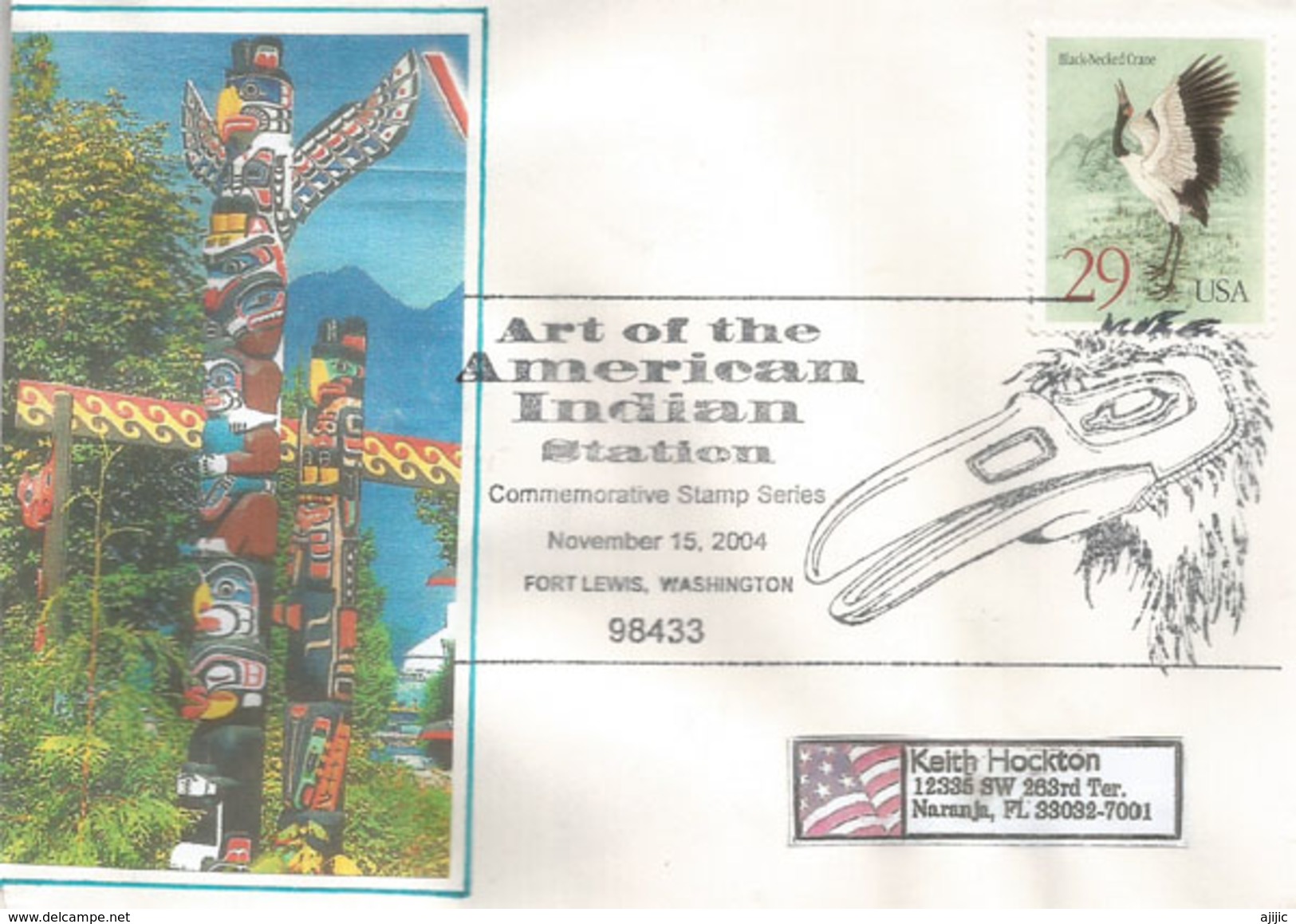 Art Of The American Indian, Fort Lewis, Etat De Washington, Special Cover Sent To Florida - American Indians