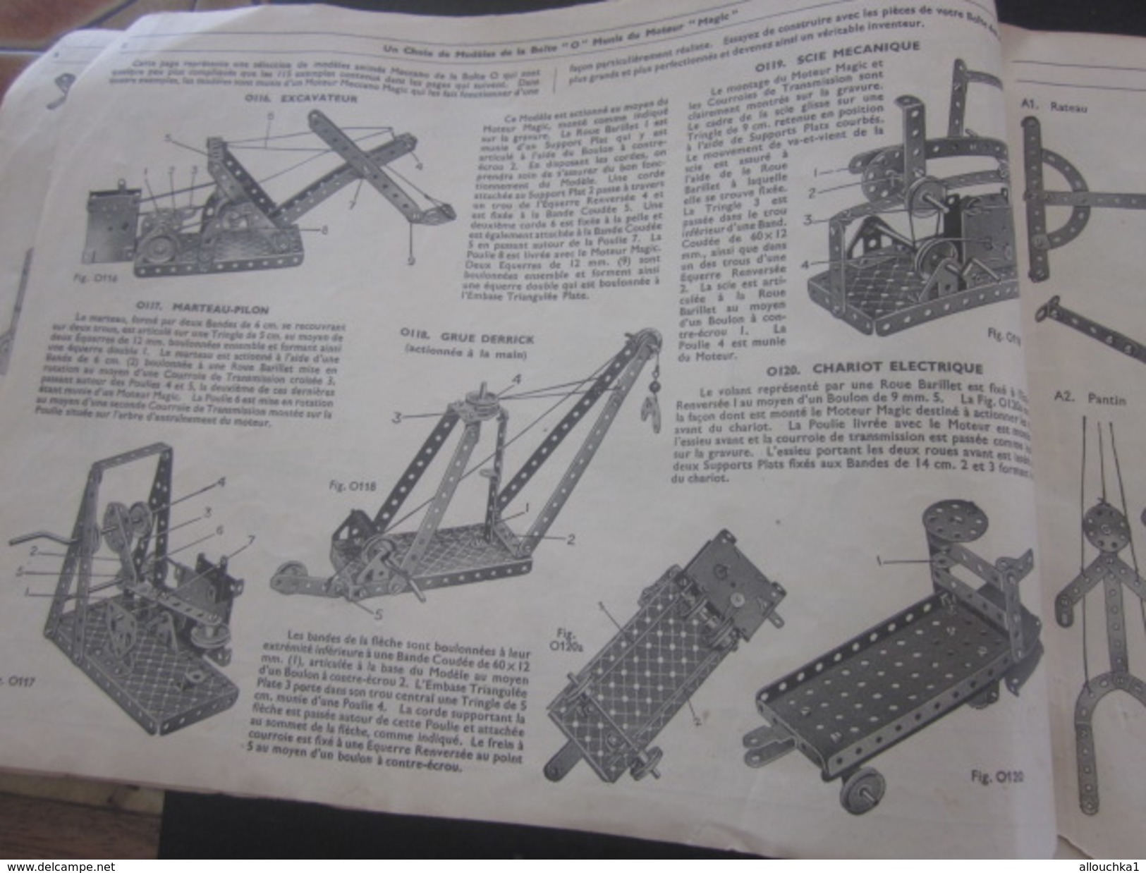 MECCANO-3 CATALOGUES Reliés USINES A BOBIGNY-1947-GRUE-LOCOMOTIVE-AVION HYDRAVION-CAMION-TRACTEUR-SULKY-MANEGE-TANK-Jeux - Meccano