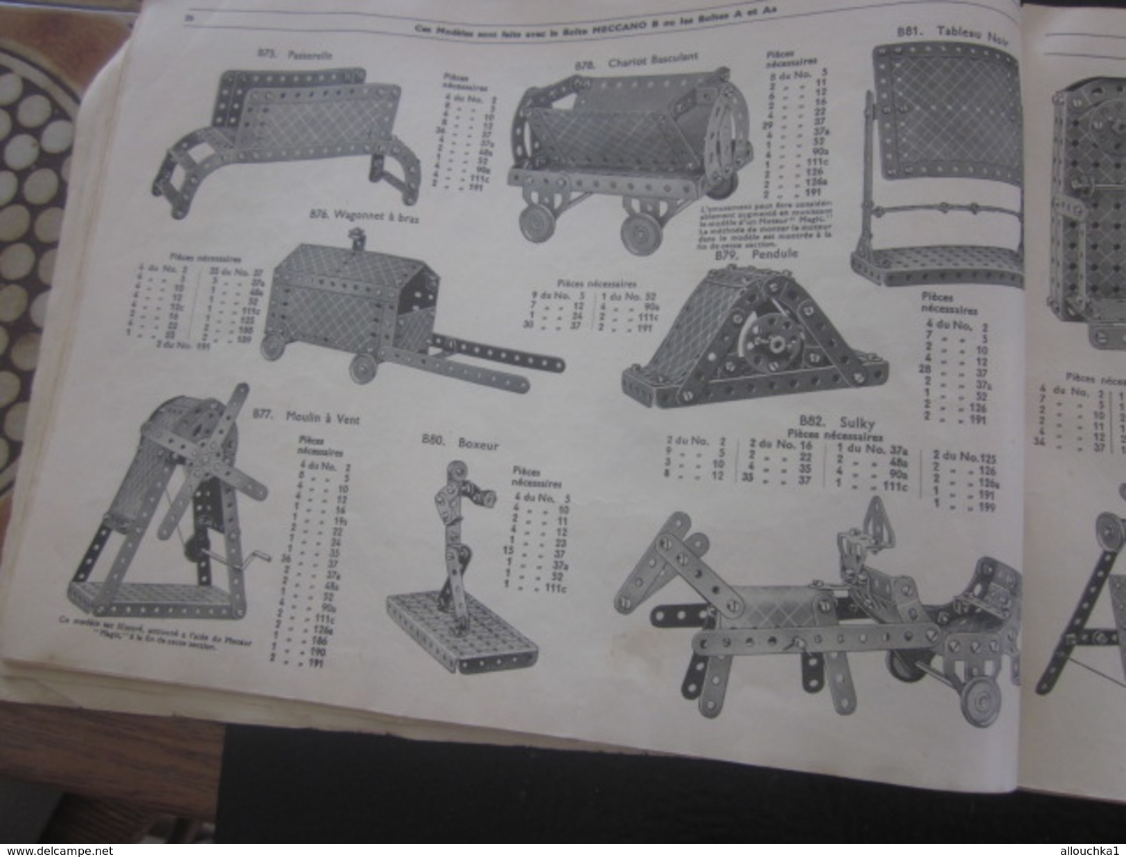 MECCANO-3 CATALOGUES Reliés USINES A BOBIGNY-1947-GRUE-LOCOMOTIVE-AVION HYDRAVION-CAMION-TRACTEUR-SULKY-MANEGE-TANK-Jeux