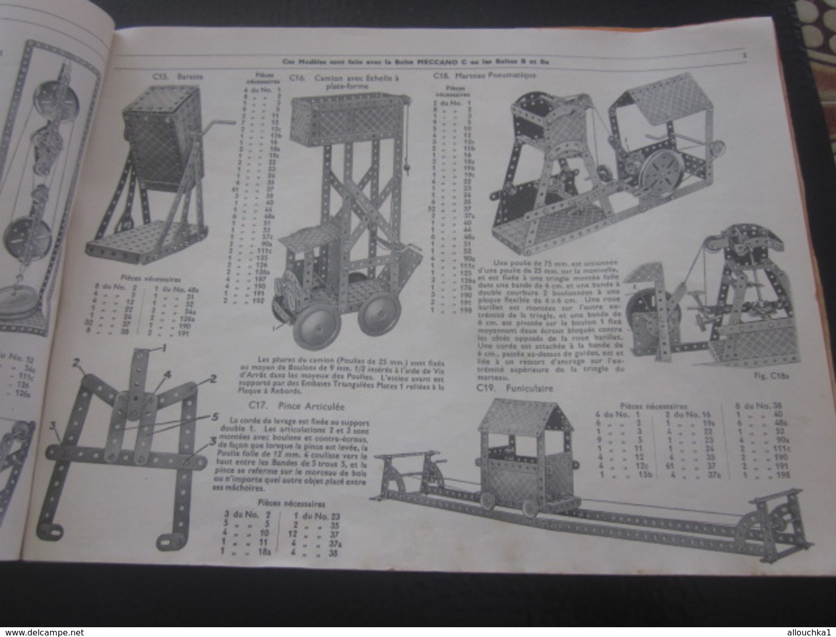 MECCANO-3 CATALOGUES Reliés USINES A BOBIGNY-1947-GRUE-LOCOMOTIVE-AVION HYDRAVION-CAMION-TRACTEUR-SULKY-MANEGE-TANK-Jeux