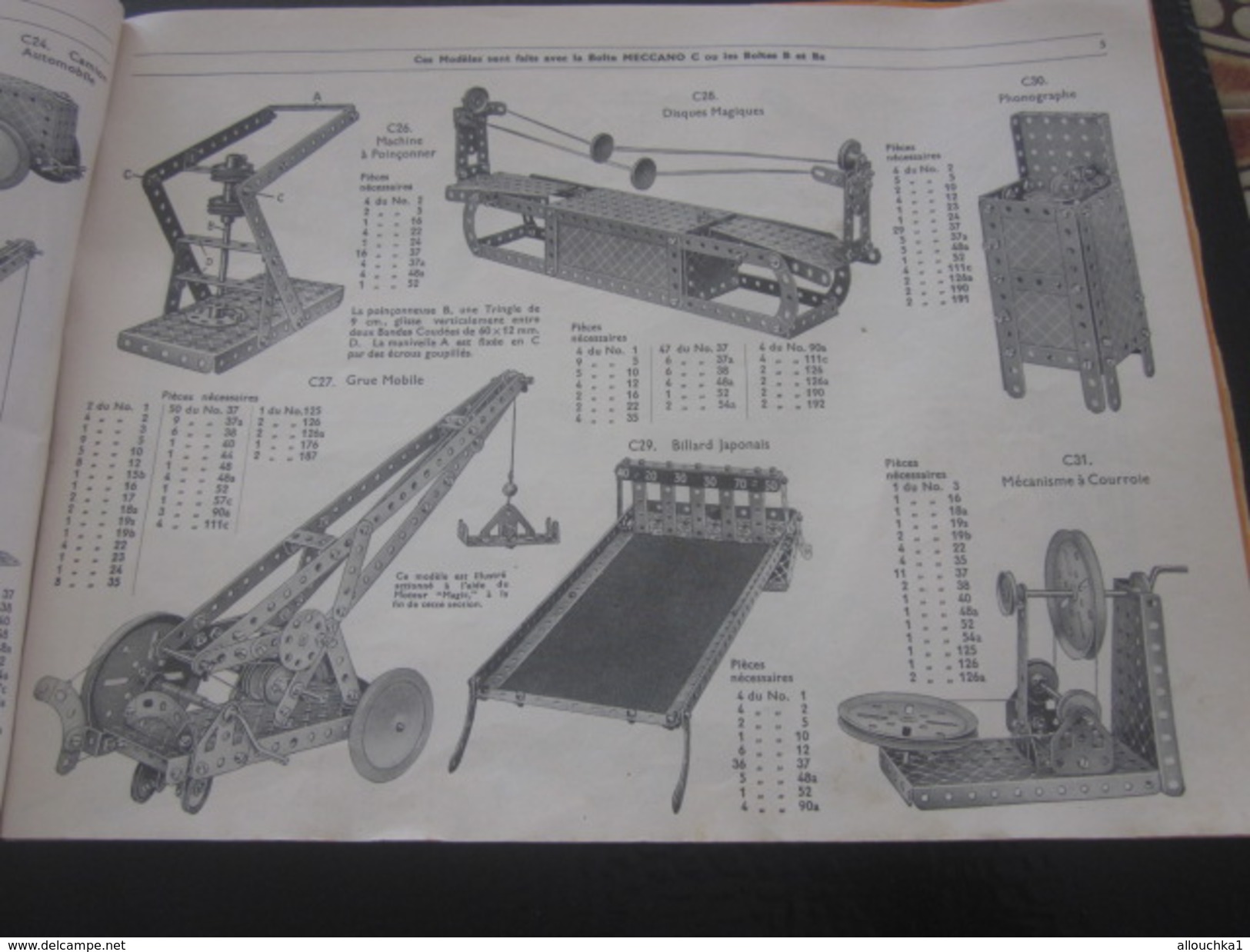 MECCANO-3 CATALOGUES Reliés USINES A BOBIGNY-1947-GRUE-LOCOMOTIVE-AVION HYDRAVION-CAMION-TRACTEUR-SULKY-MANEGE-TANK-Jeux