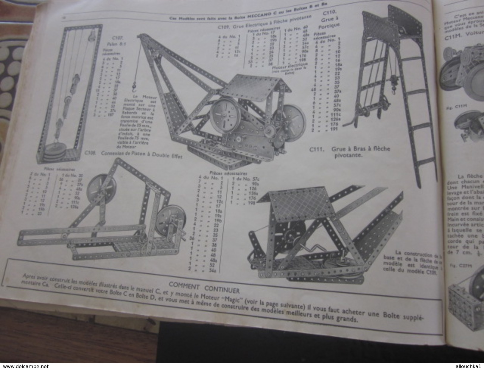 MECCANO-3 CATALOGUES Reliés USINES A BOBIGNY-1947-GRUE-LOCOMOTIVE-AVION HYDRAVION-CAMION-TRACTEUR-SULKY-MANEGE-TANK-Jeux