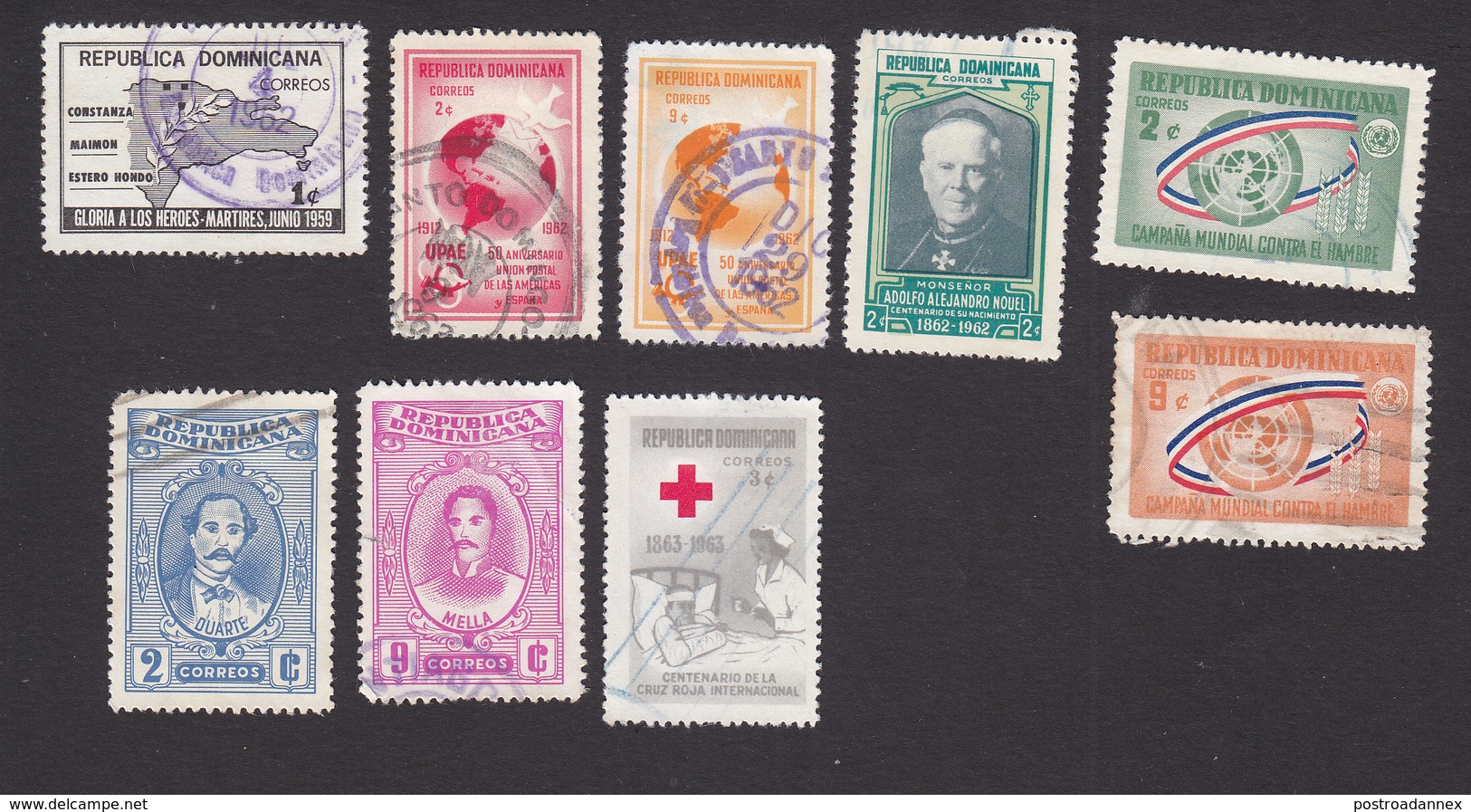 Dominican Republic, Scott #570-572, 574, 577, 579, 580, 582, 587, Used, Maps, Nouel, Duarte, Nurse, Issued 1962-63 - Dominican Republic