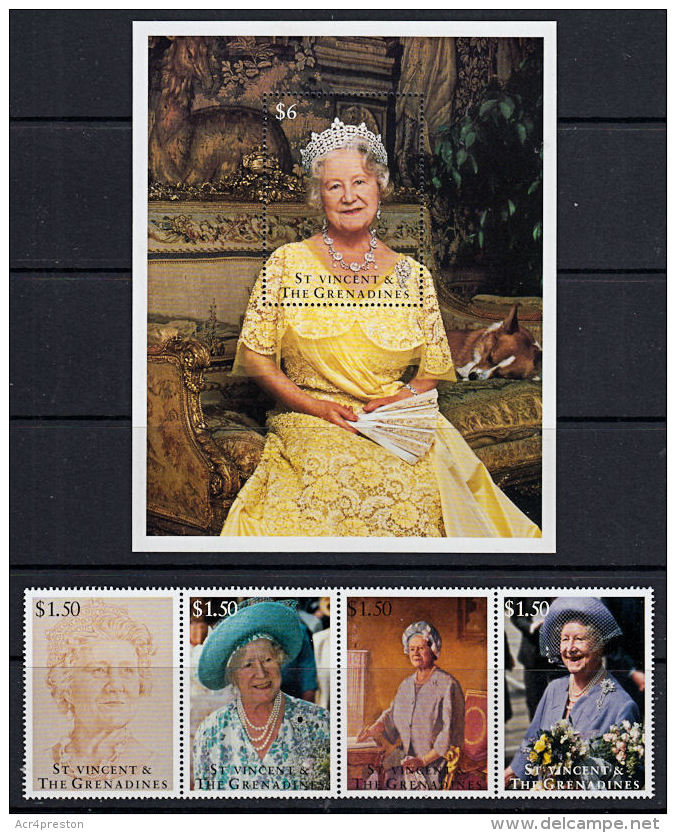 D0116 ST VINCENT &amp; GRENADINES 1995, SG 2927-MS2931 95th Birthday Queen Elizabeth Queen Mother, MNH - St.Vincent (1979-...)