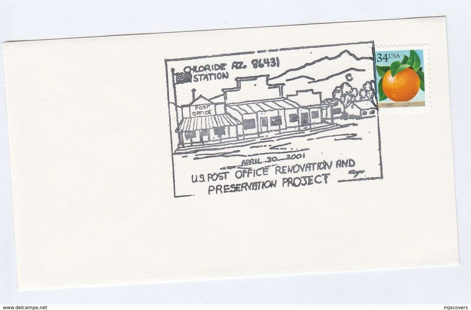 2001 Cover CHLORIDE Az POST OFFICE RENOVATION EVENT Usa  Fruit Stamps Minerals - Minerals