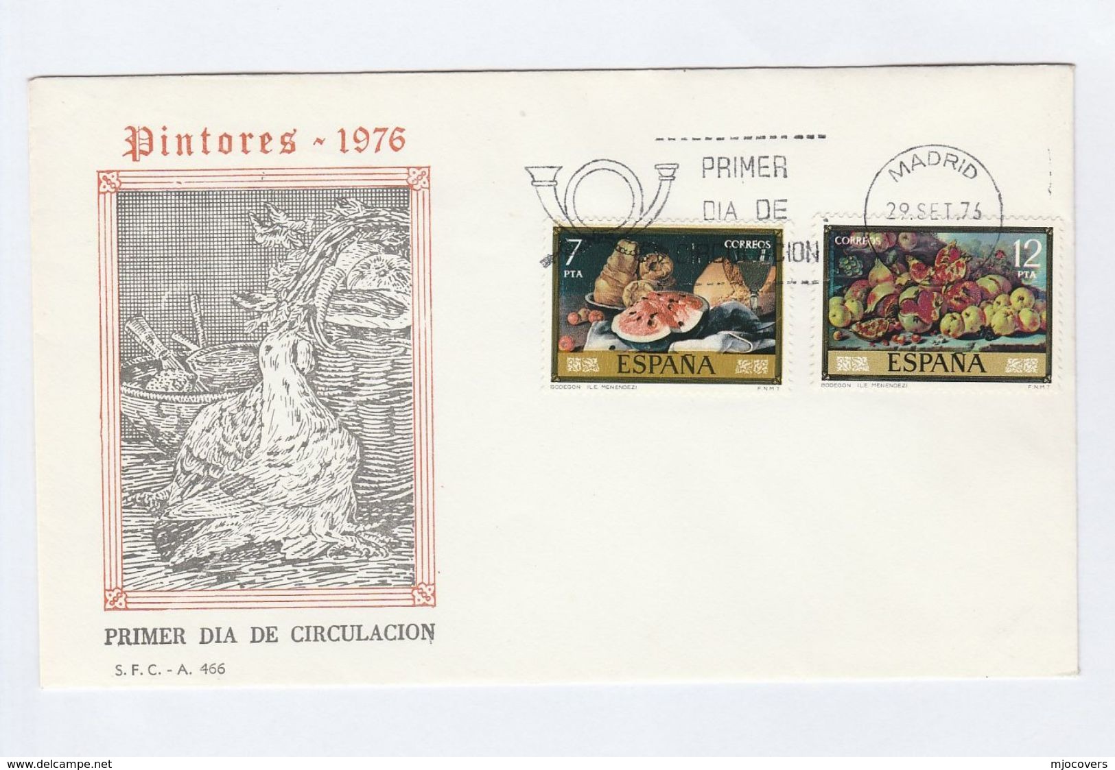 1976 SPAIN FDC Stamps ART  FRUIT  Cover Bird - Fruits