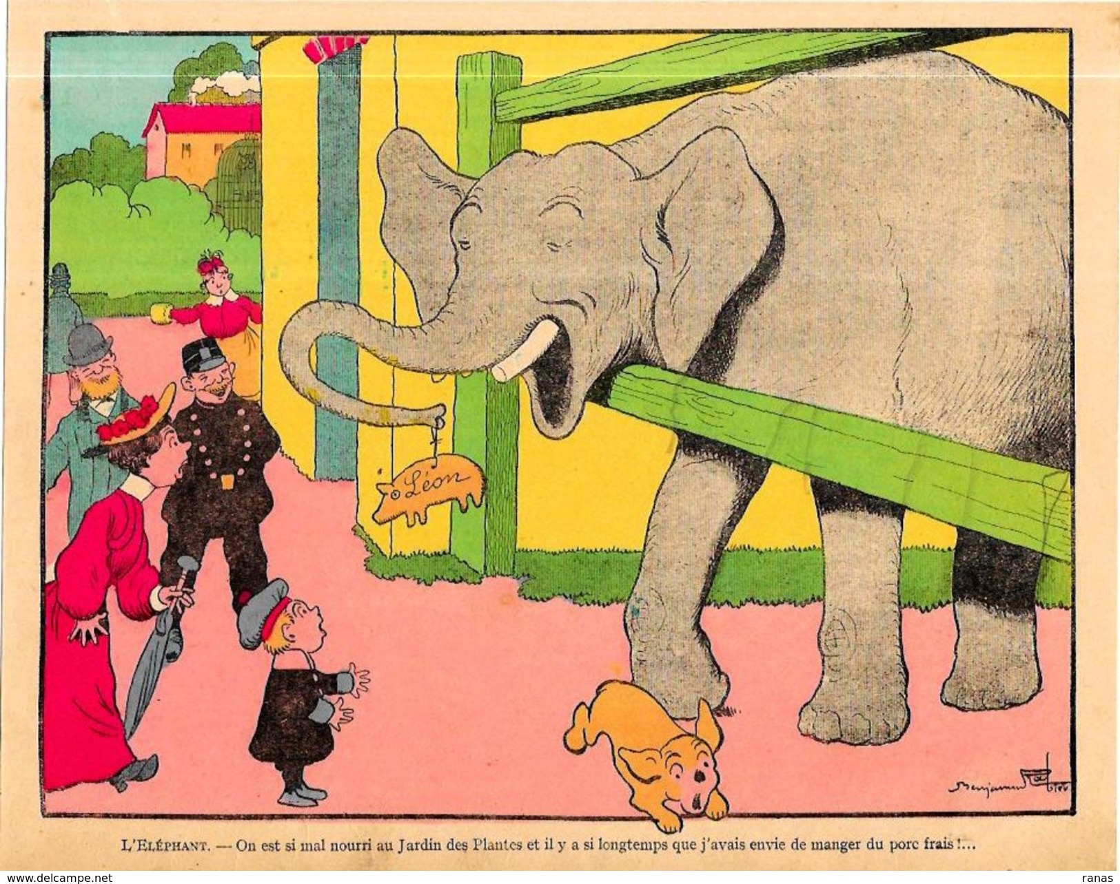 Gravure Benjamin RABIER 24 X 19 Environ Le Trait Sur La Gravure Est Un Défaut Du Scan éléphant - Affiches