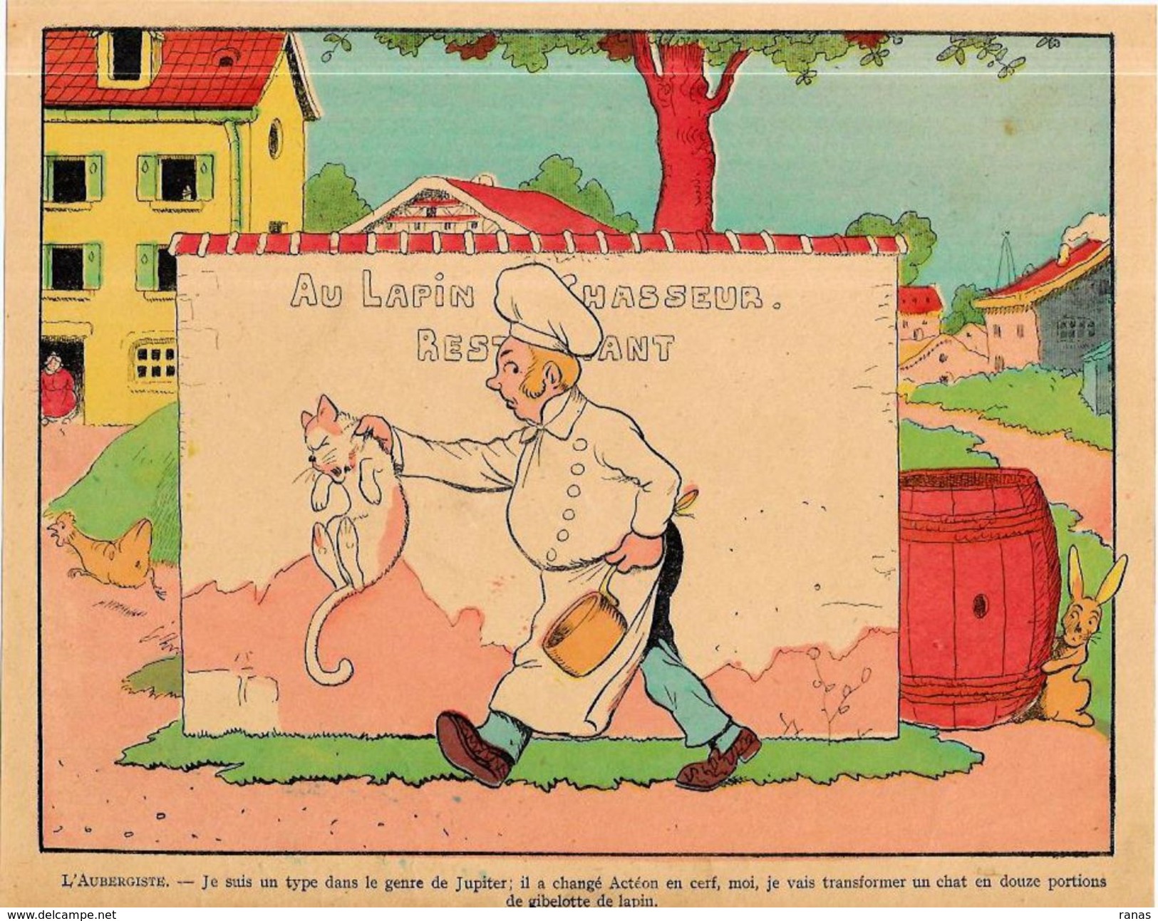 Gravure Benjamin RABIER 24 X 19 Environ Le Trait Sur La Gravure Est Un Défaut Du Scan Chat Lapin - Affiches