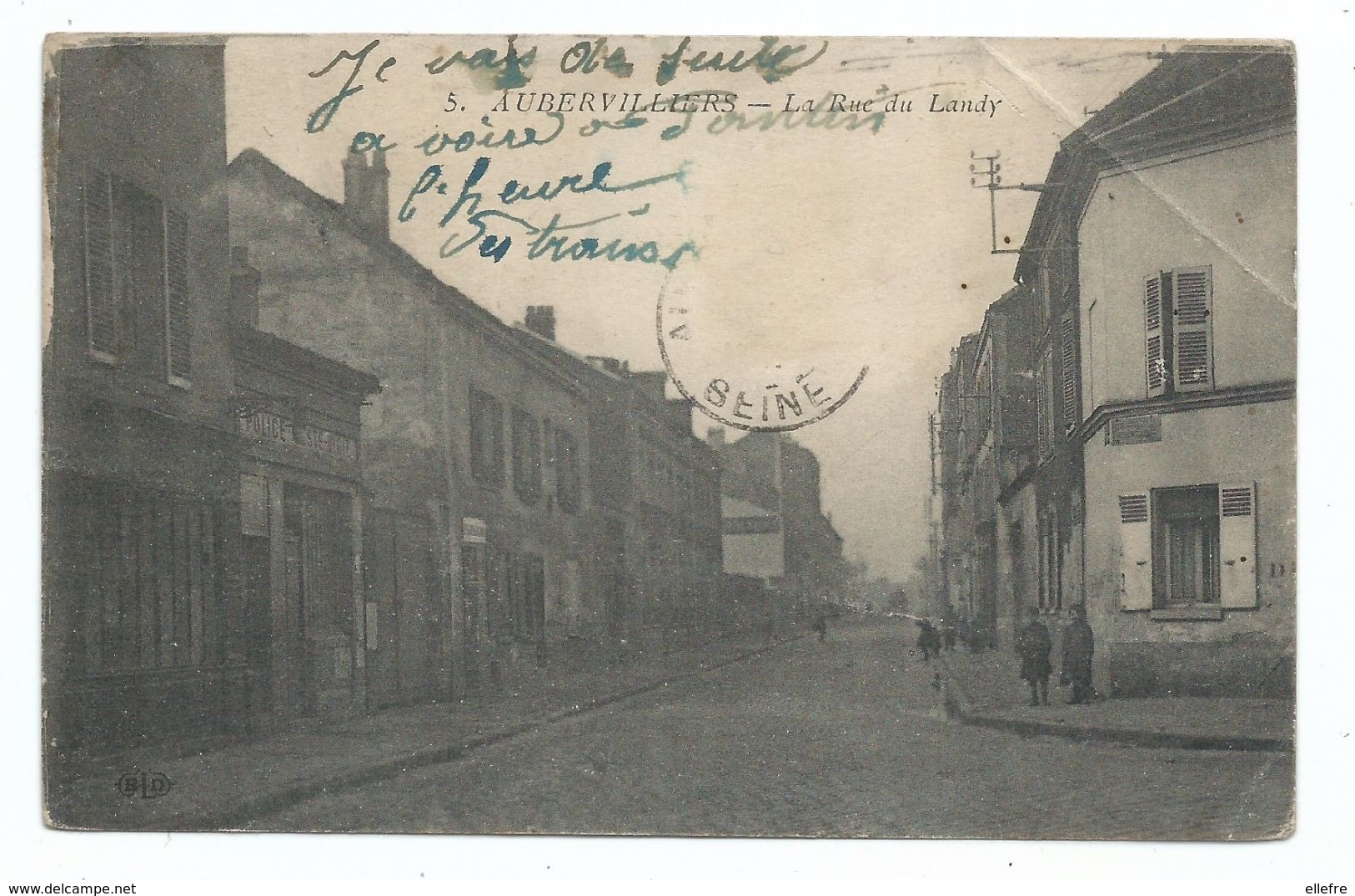 AUBERVILLIERS - 93 - La Rue Du Landy - Voyagée Manque Timbre 1 Trace Pliure - 1921 - Aubervilliers