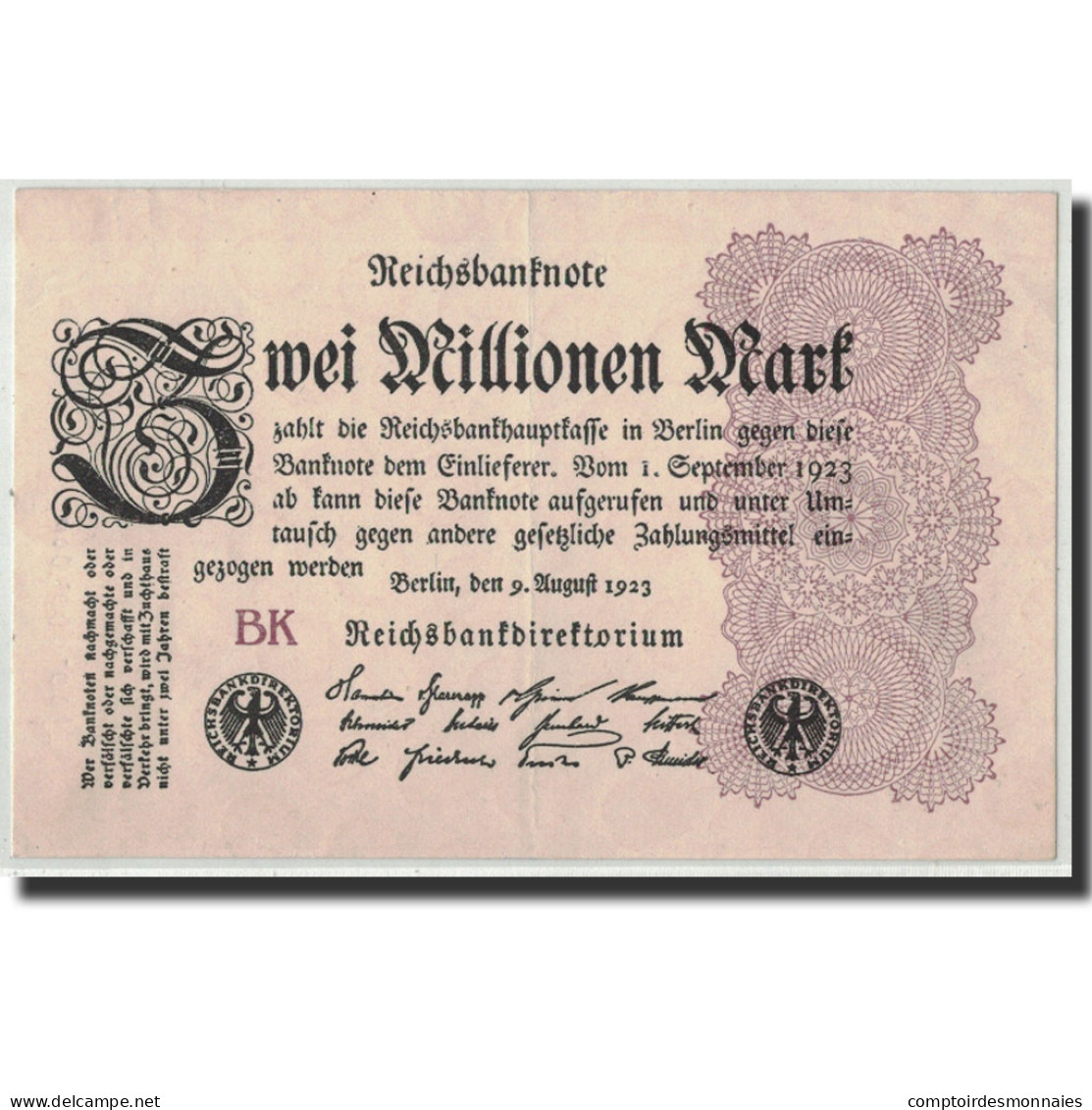 Billet, Allemagne, 2 Millionen Mark, 1923, 1923-08-09, KM:104b, SUP - 2 Millionen Mark