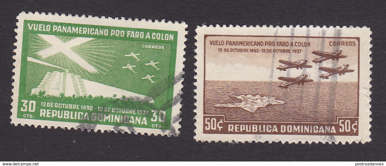 Dominican Republic, Scott #C28-C29, Used, Columbus Lighthouse, Air Fleet, Issued 1937 - Dominican Republic