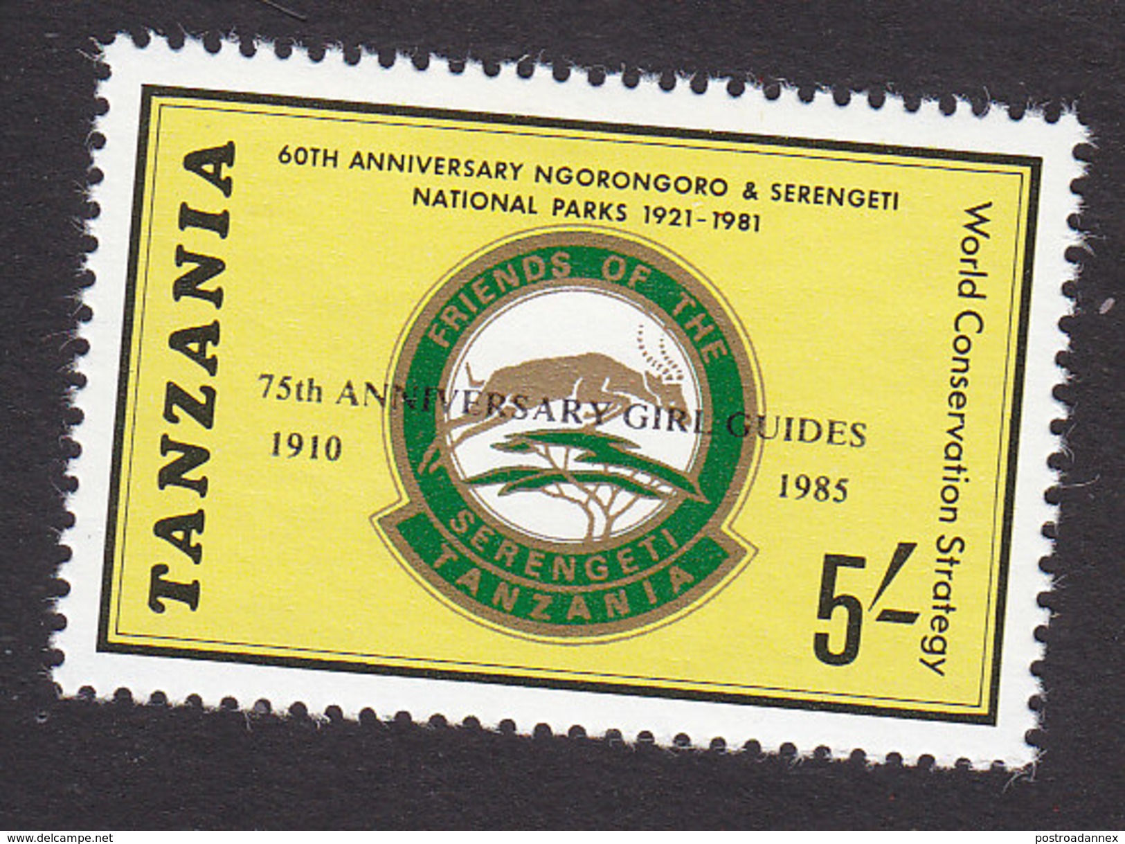 Tanzania, Scott #301, Mint Hinged, National Parks Overprinted, Issued 1986 - Tanzania (1964-...)