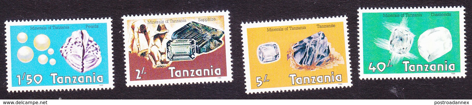 Tanzania, Scott #310-313, Mint Hinged, Gemstones, Issued 1986 - Tanzania (1964-...)