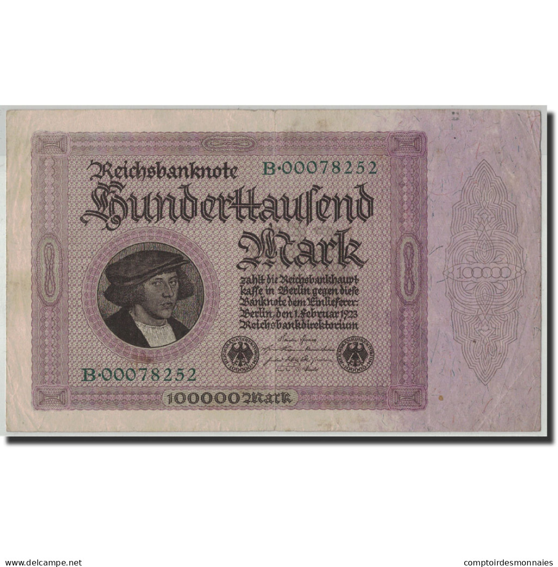 Billet, Allemagne, 100,000 Mark, 1923, 1923-02-01, KM:83a, TB - 10000 Mark