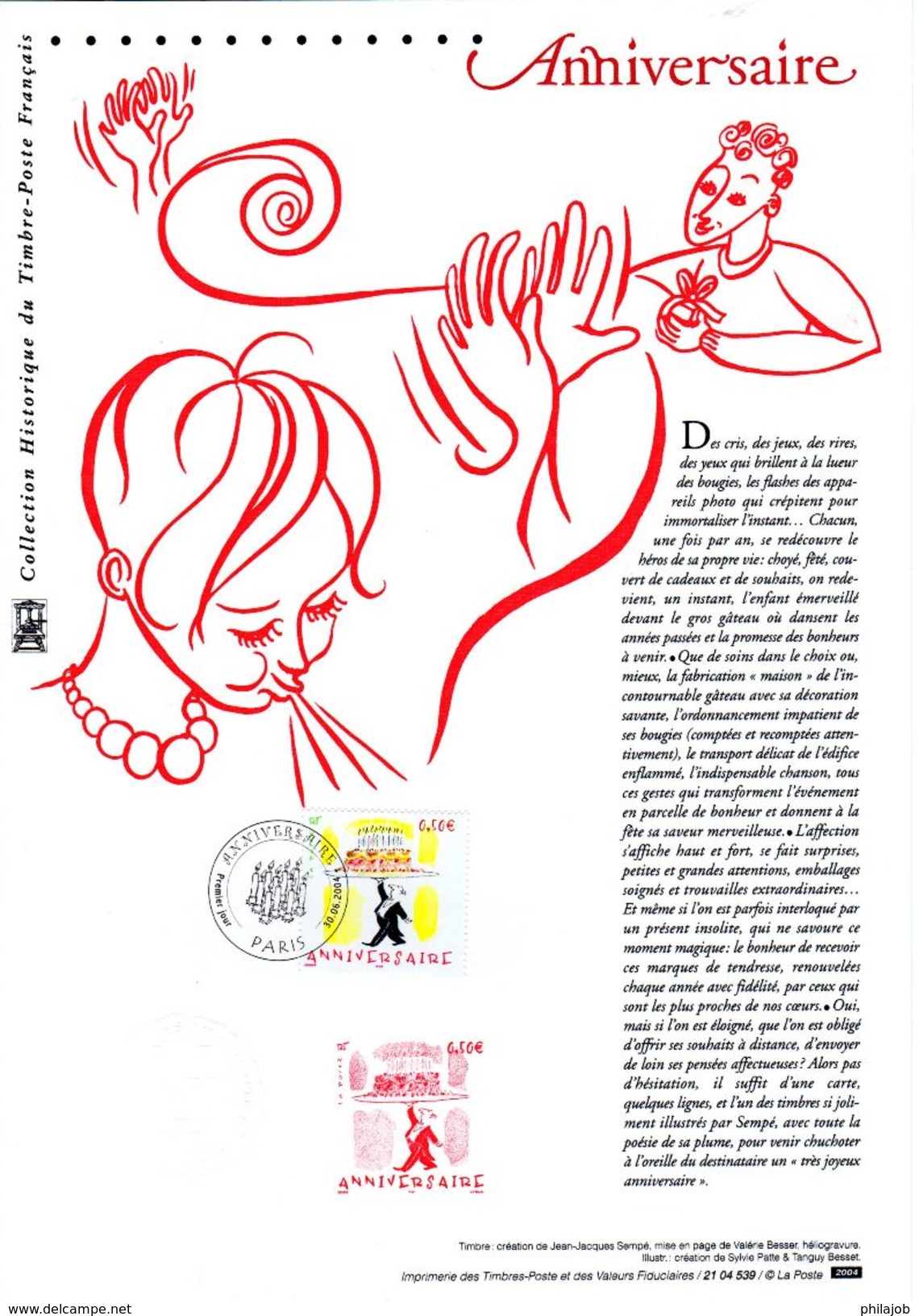 FRANCE 2004 : Document Officiel N° 21 04 539 " ANNIVERSAIRE / DESSIN DE SEMPE ". N° YT 3688. (Prix à La Poste = 5 &euro; - Cómics