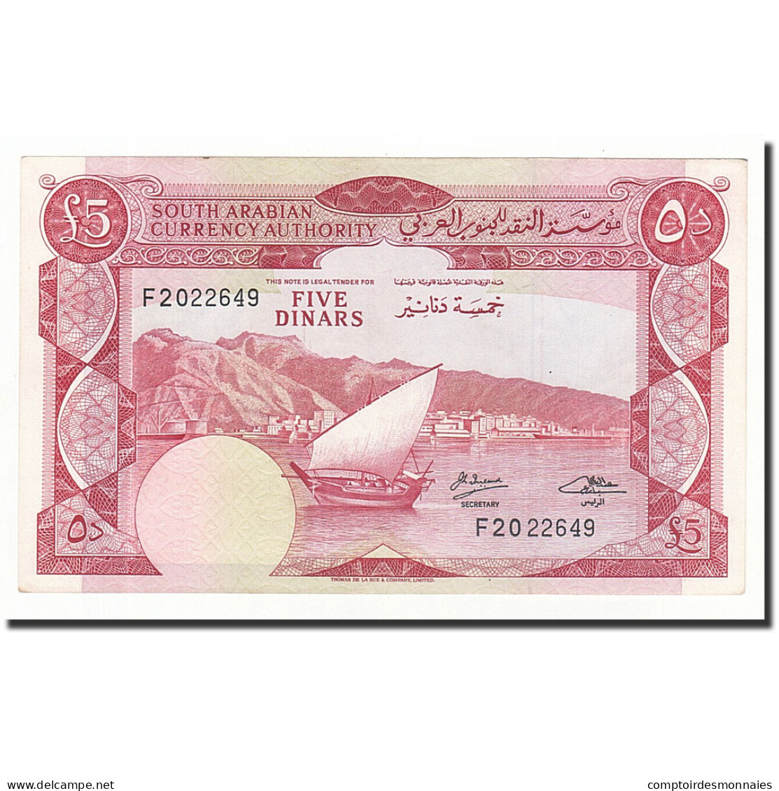 Billet, Yemen Democratic Republic, 5 Dinars, Undated (1965), KM:4b, NEUF - Yémen