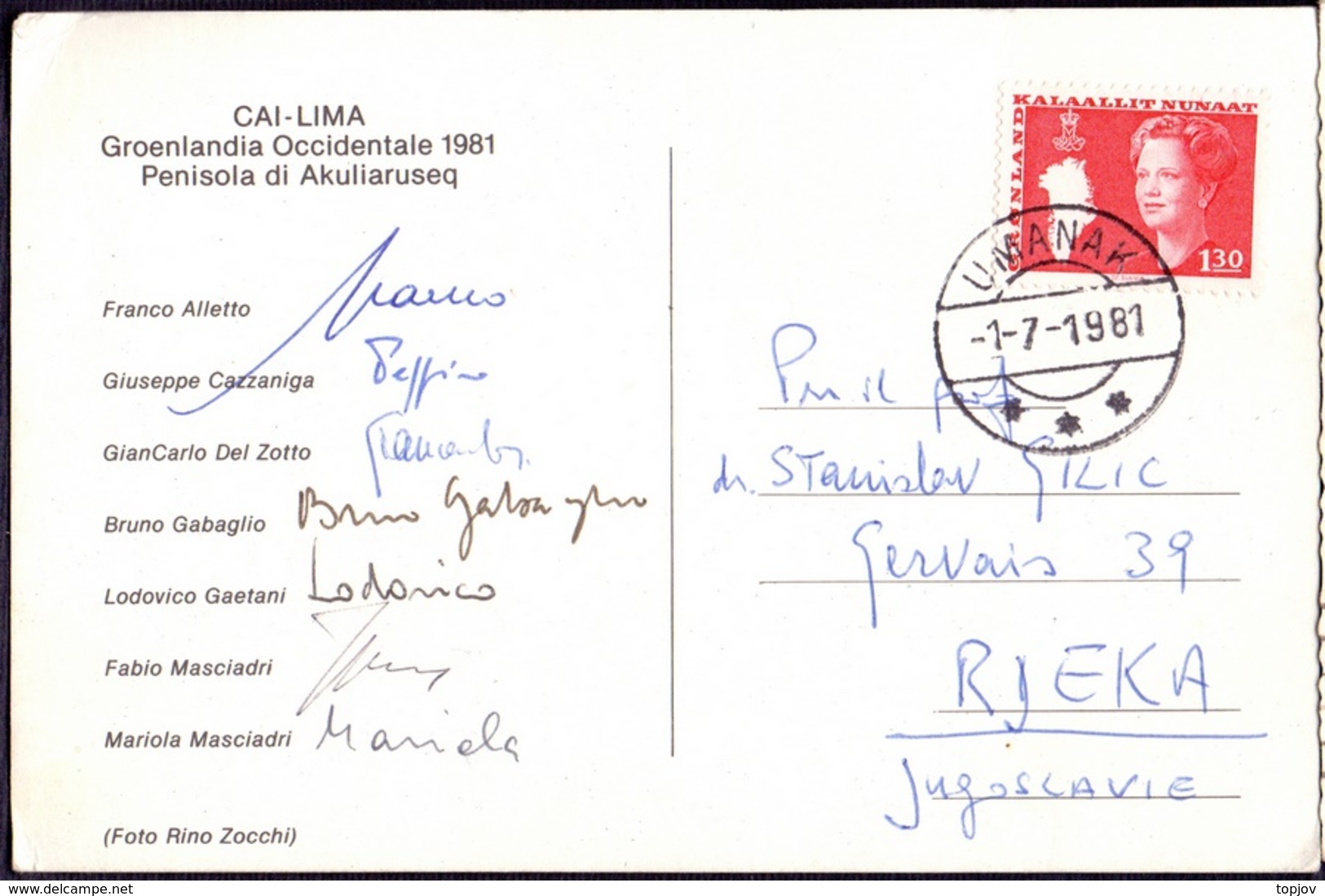 GRENLAND - KALAALLIT NUNAAT - ITALIAN EXPLORERS AUTOGRAPH - ALPINIST MAN - UMANAK - 1981 - Polarforscher & Promis