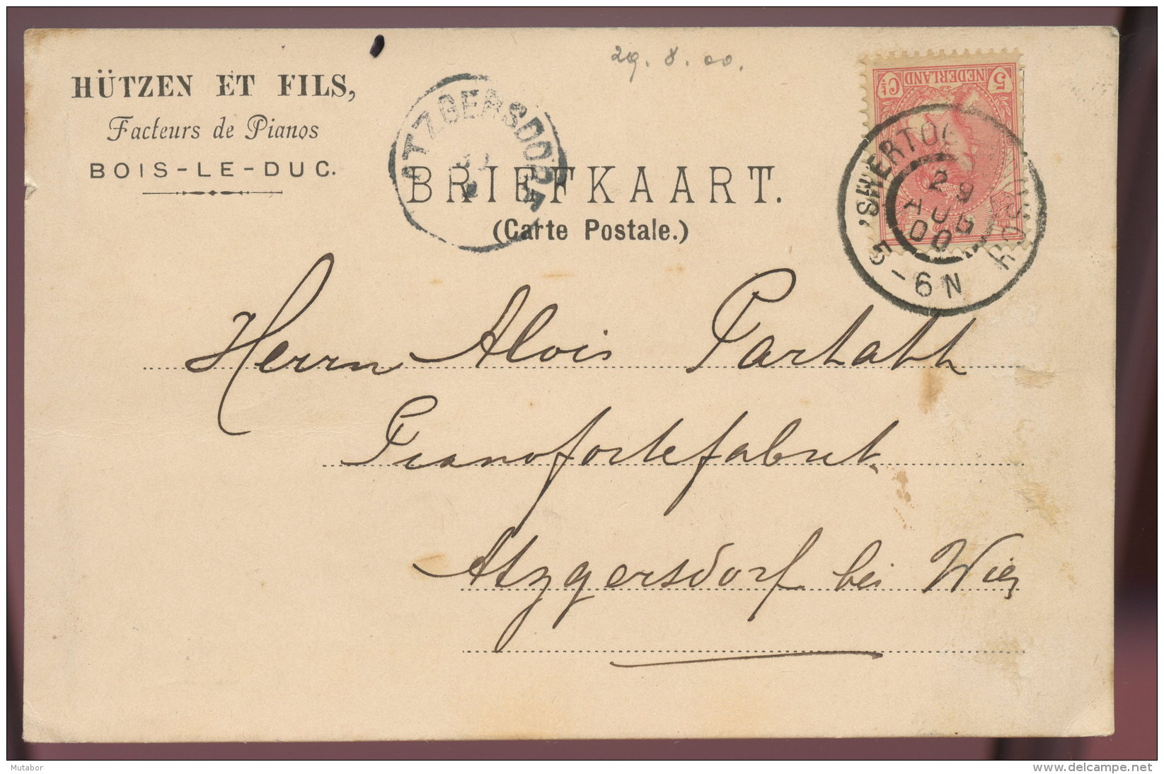 1900 S'Hertogenbosch Postkarte,,Hützen Et Fils" N.Atzensdorf Bei Wien - Unclassified