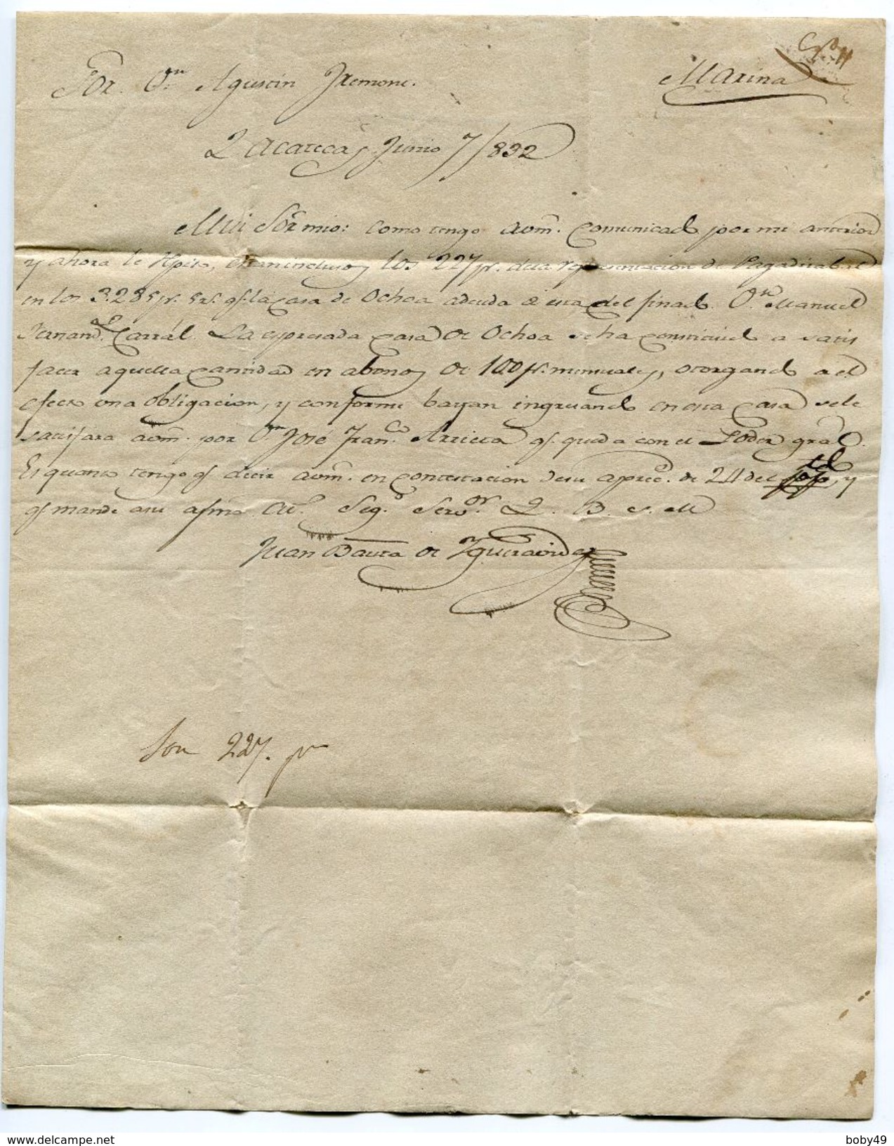 MEXIQUE De ZACATECAS LAC Du 07/06/1832 ( 2 Scans) Paypal Not Accept - Otros & Sin Clasificación