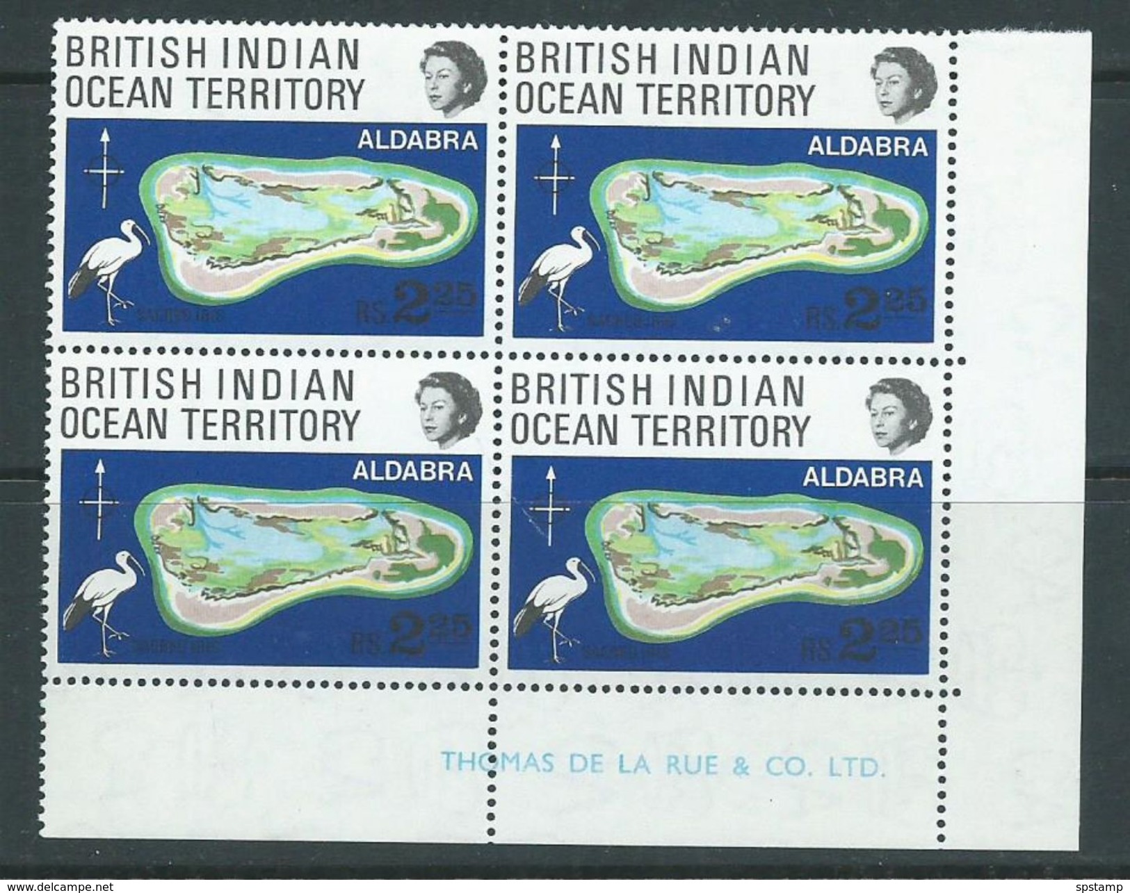 BIOT 1969 Aldabra Coral Atoll R2.25 Single MNH Imprint Block Of 4 - British Indian Ocean Territory (BIOT)