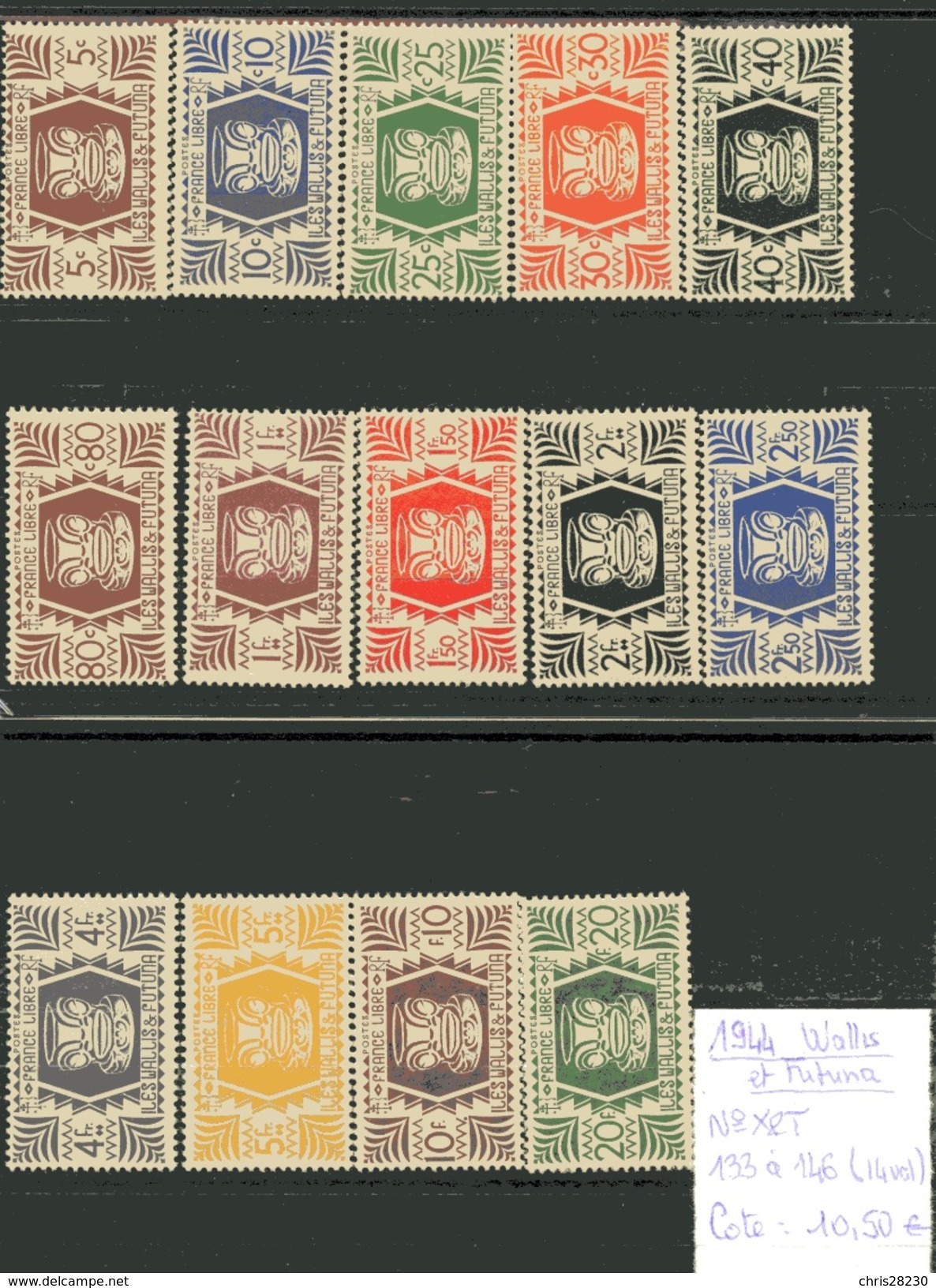 PCT : WALLIS ET FUTUNA 1944, N°YT 133 à 146 (14 Valeurs), Cote 10,50 Euros - Neufs