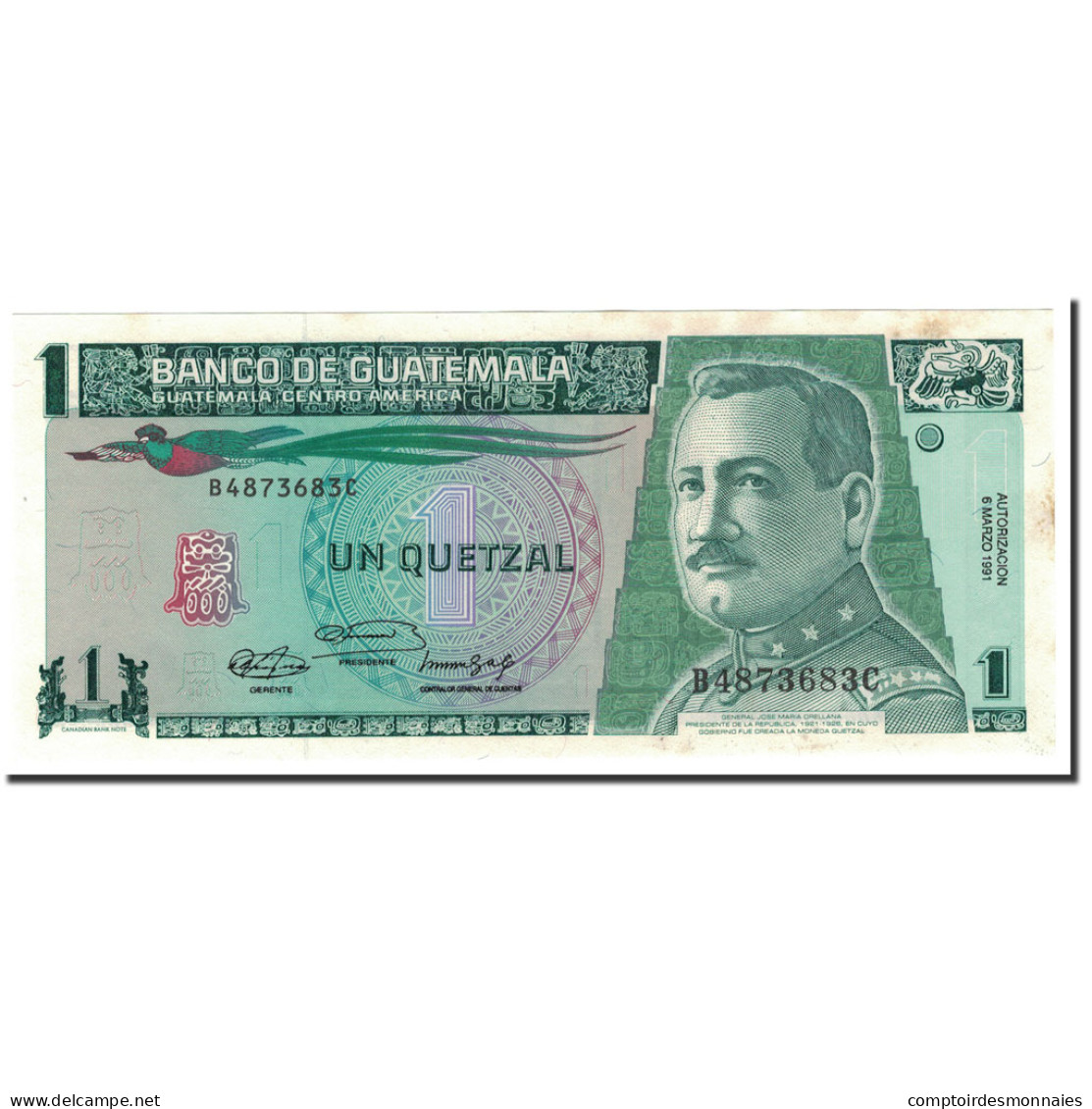 Billet, Guatemala, 1 Quetzal, 1991, 1991-03-06, KM:73b, SPL+ - Guatemala