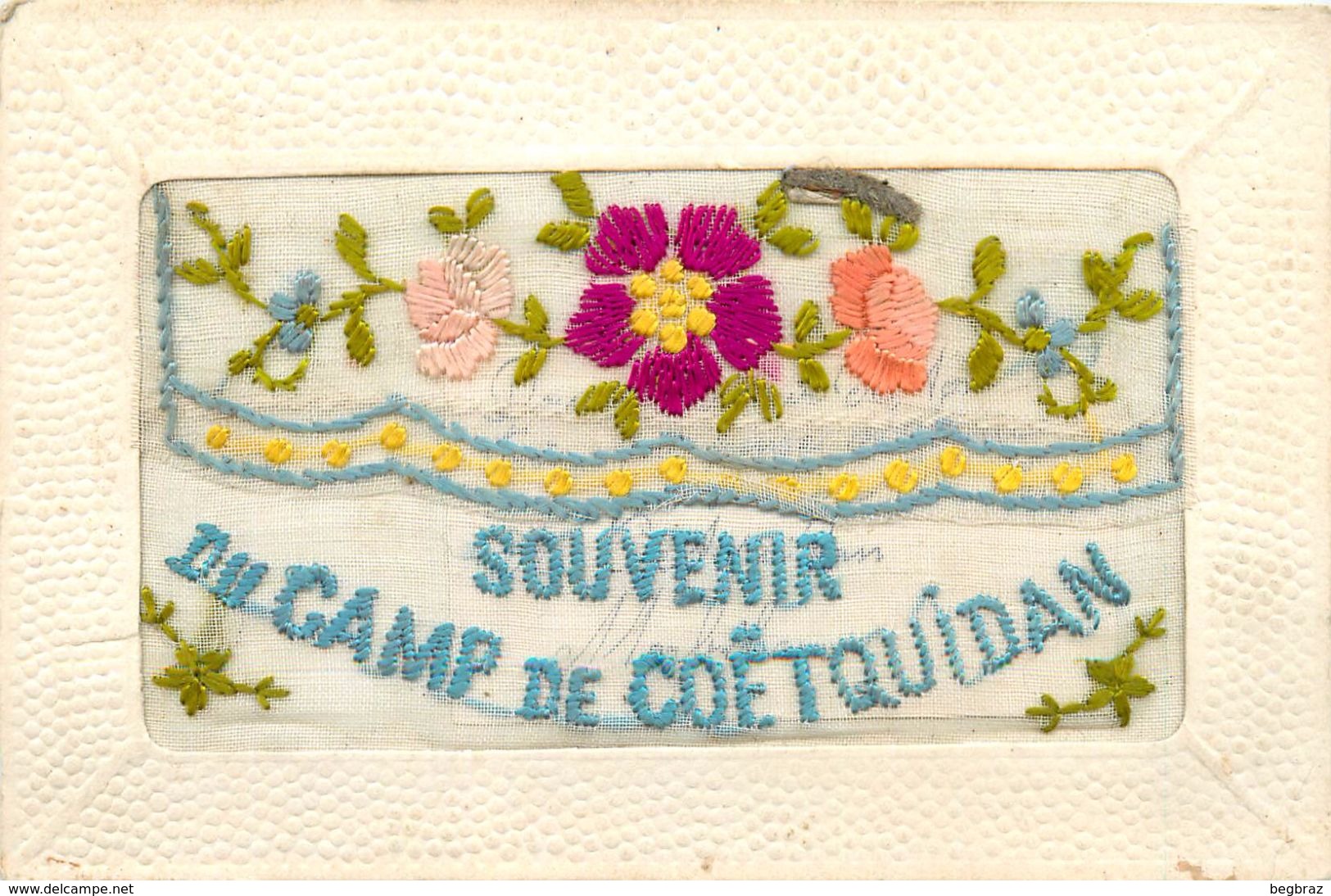 CARTE BRODEE MILITAIRE   COETQUIDAN - Brodées