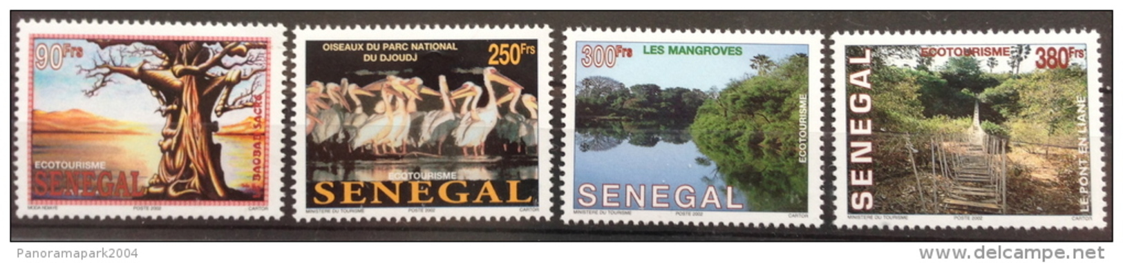 Sénégal 2002 Ecotourisme Öko-Tourismus Pelican Oiseau Vogel Bird Lac Lake Baobab Tree Arbre Baum 4 Val. RARE MNH - Senegal (1960-...)