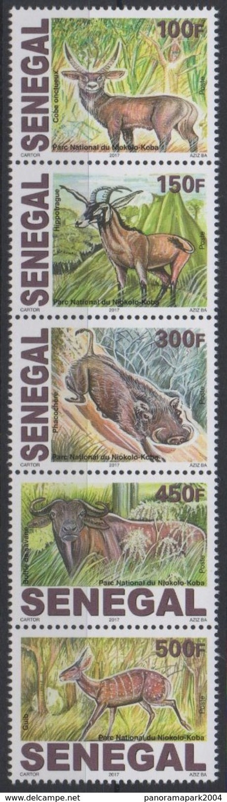 Sénégal 2017 Mi. ? Faune Fauna National Park Niokolo Koba Phacochère Buffle Antelope 5 Val. MNH ** - Senegal (1960-...)