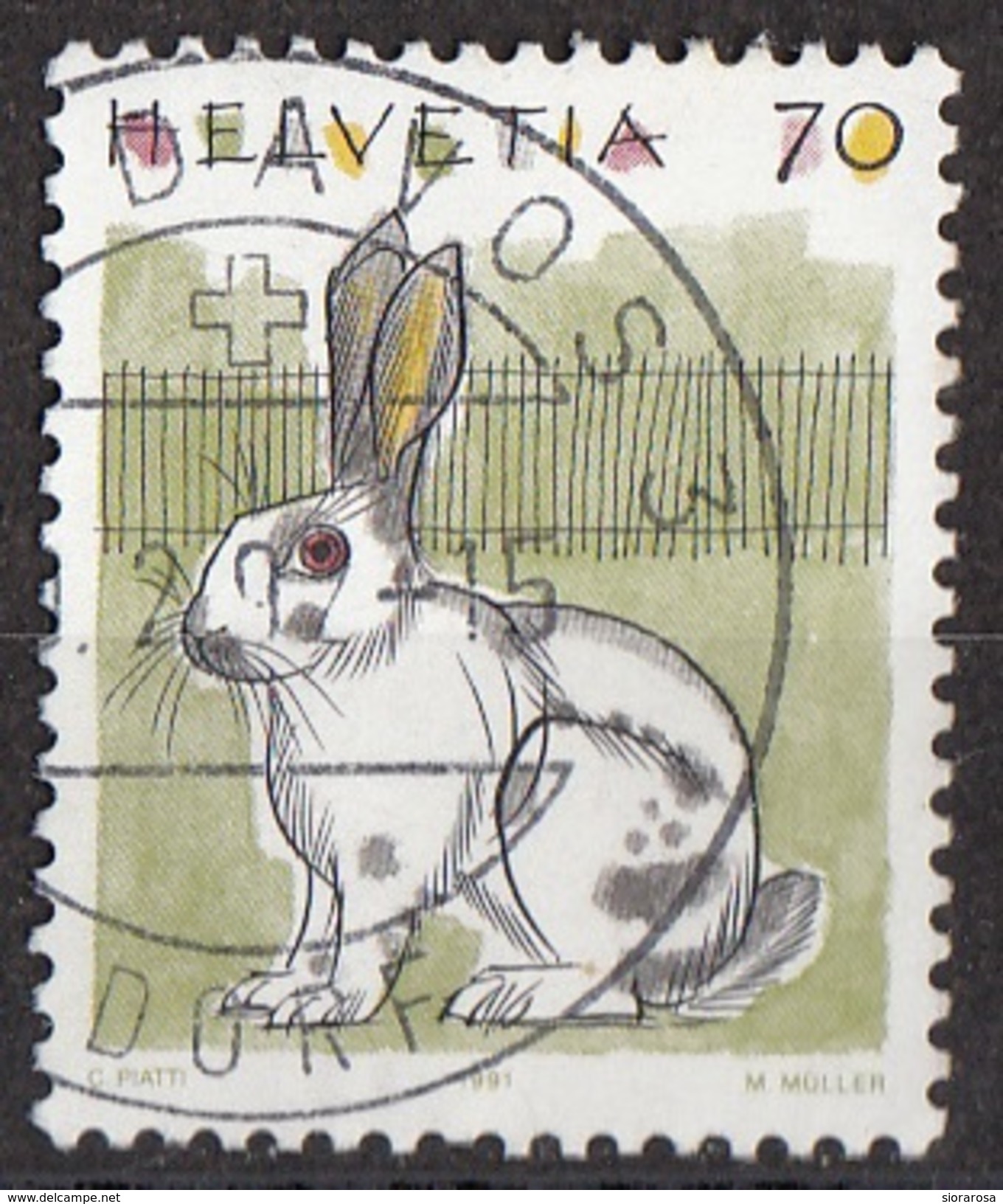 872 Svizzera 1991 Coniglio Rabbit. Used Helvetia  Switzerland - Fattoria