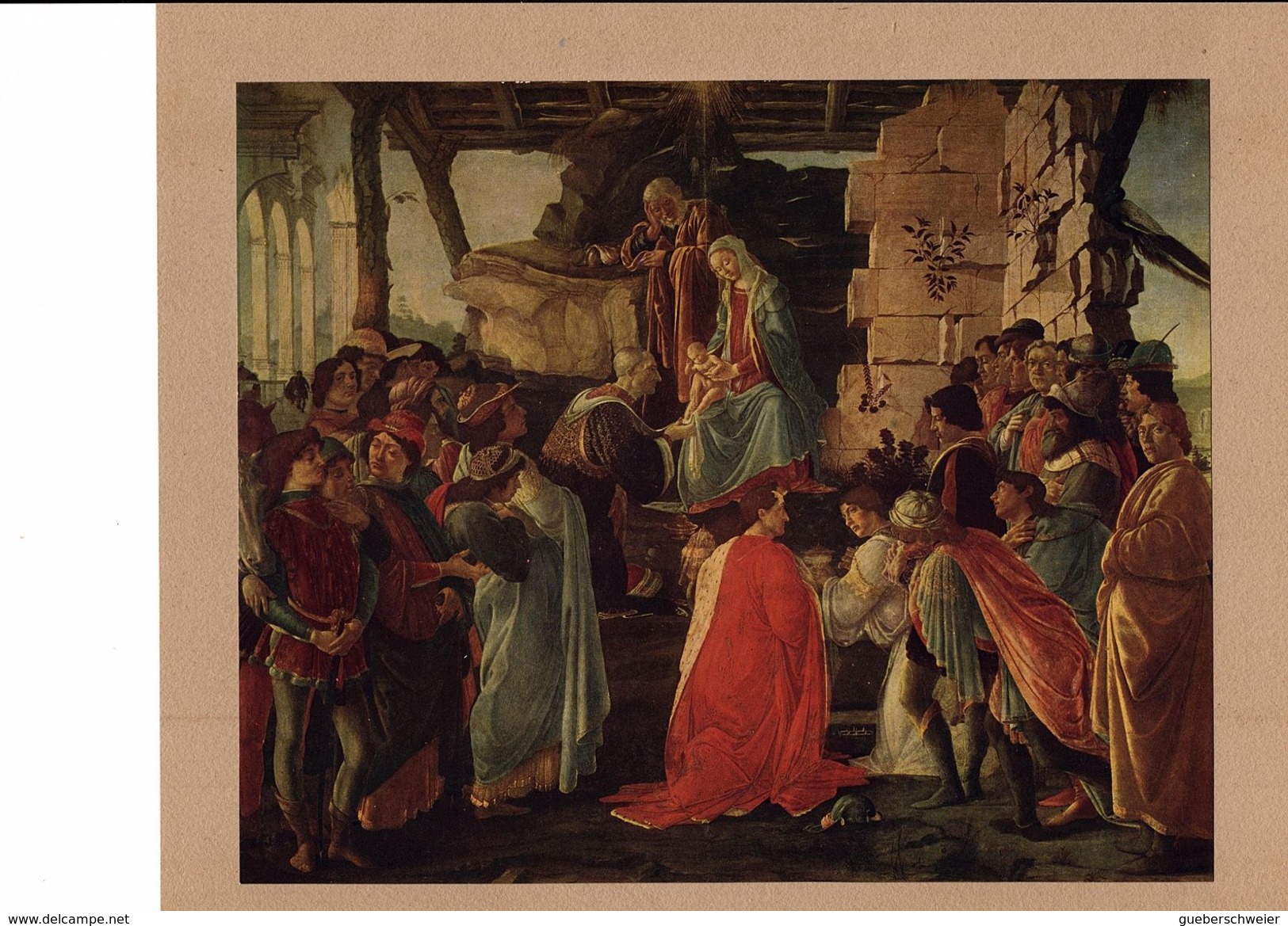 Reproduction Ancienne De L'adoration Des Rois Mages De BOTTICELLI Ft 18,5 X 22,5 Cm - Prints & Engravings