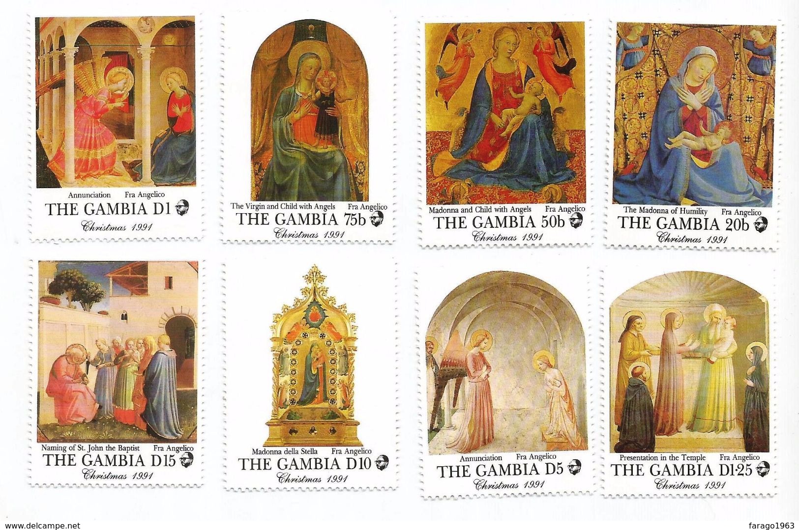 1991 Gambia Christmas Art Paintings   Complete Set Of 8 MNH - Gambia (1965-...)