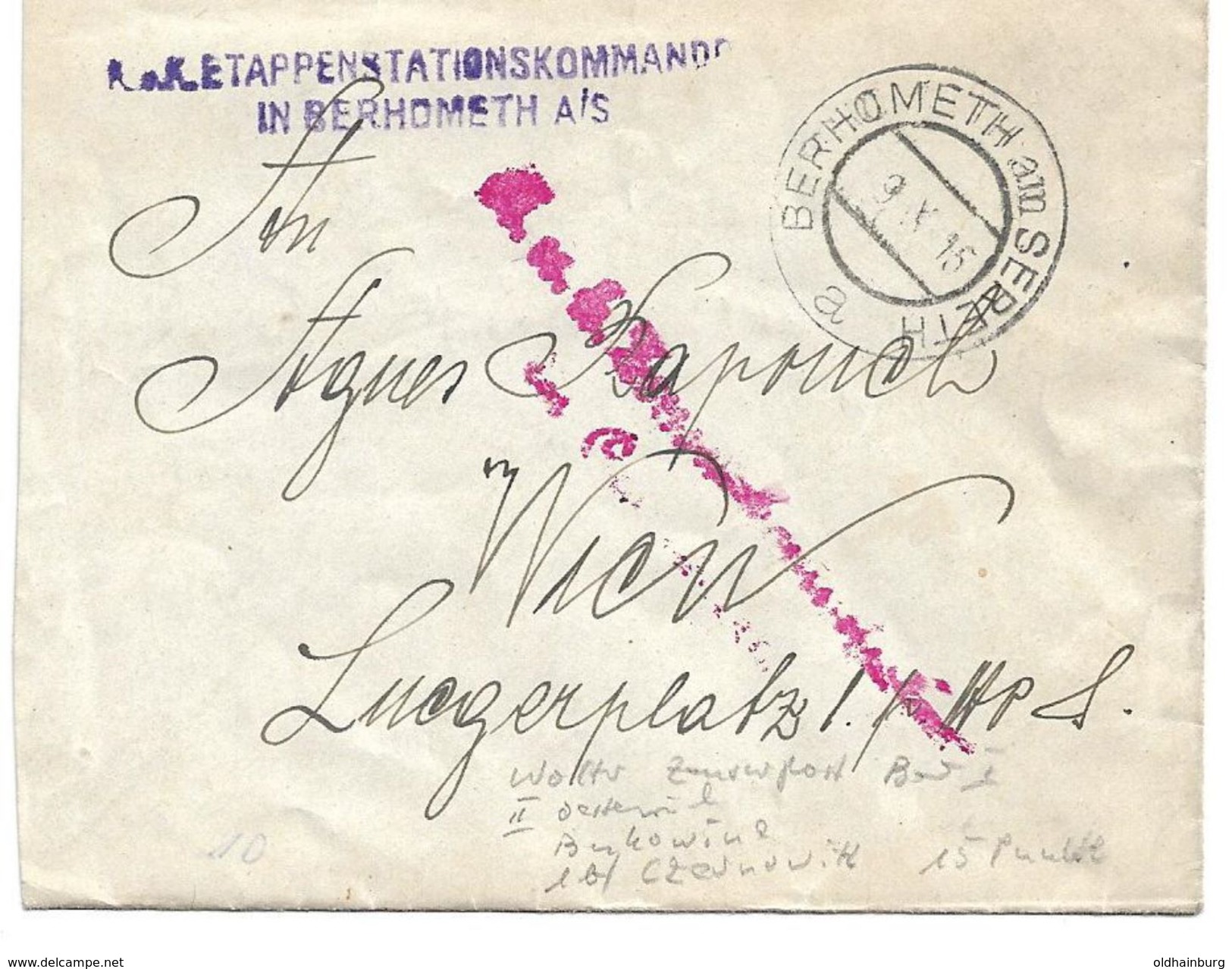 0956z: K.u.k.- Feldpost Berometh Am Sereth, Gelaufen 1915 Nach Böhmen, Feldpost 1. Weltkrieg - Ucraina