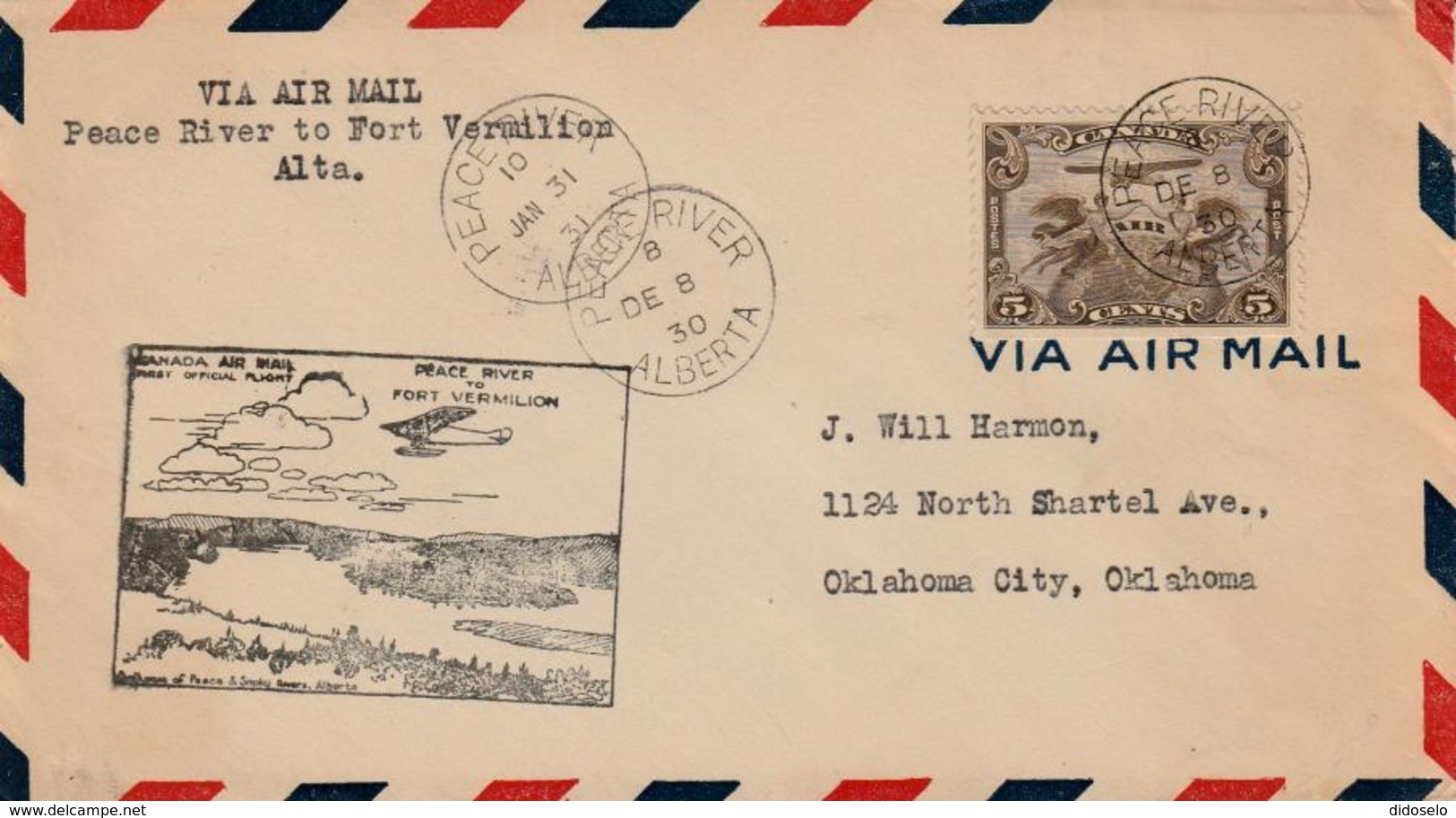 Canada First Flight Cover - Air Mail - Peace River To Fort Vermilion - First Flight Covers