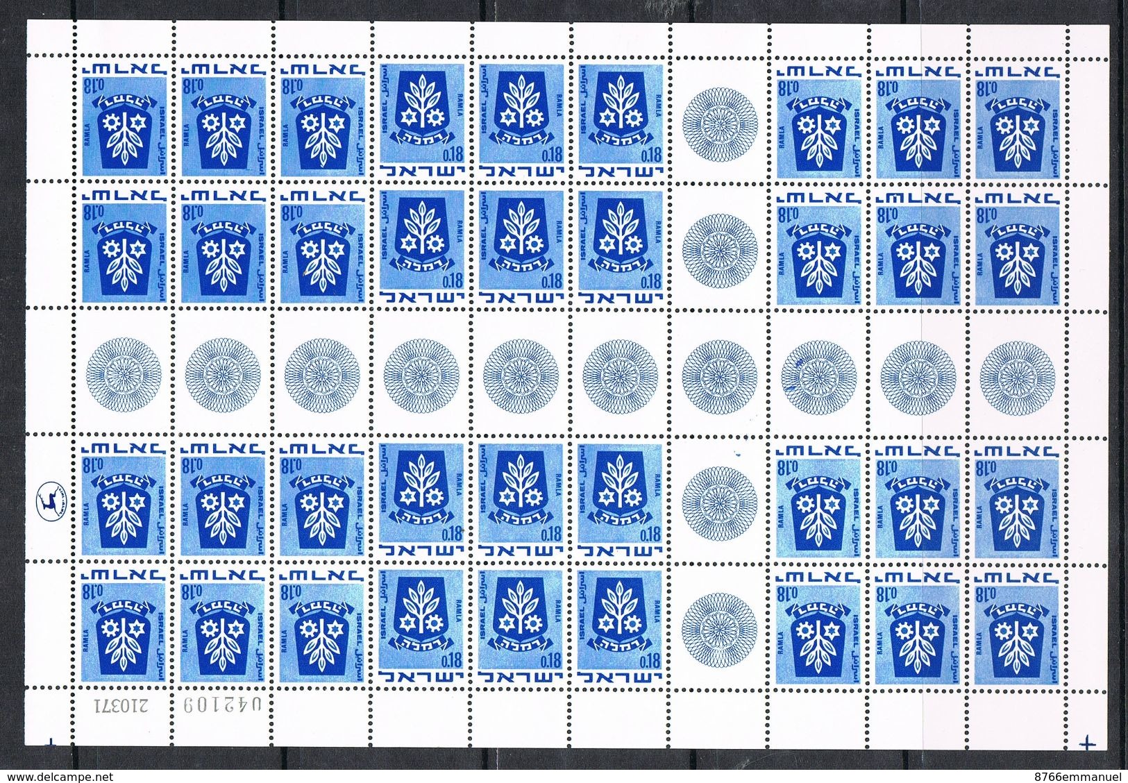 ISRAEL N°382Af N** EN FEUILLE DE 36 TIMBRES PREVUE POUR LA CONFECTION DE CARNETS - Neufs (avec Tabs)