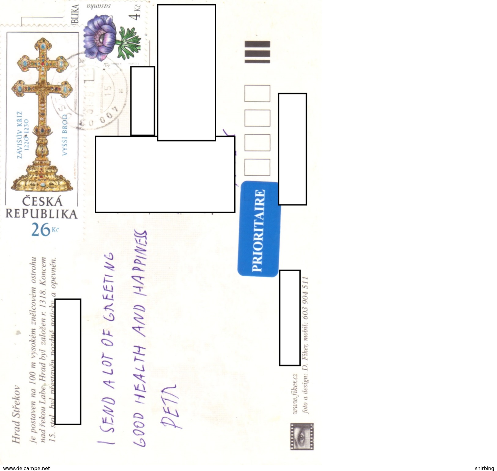 21E : Czech Republic Golden Cross Stamp Used On Usti Nad Labem Postcard - Lettres & Documents