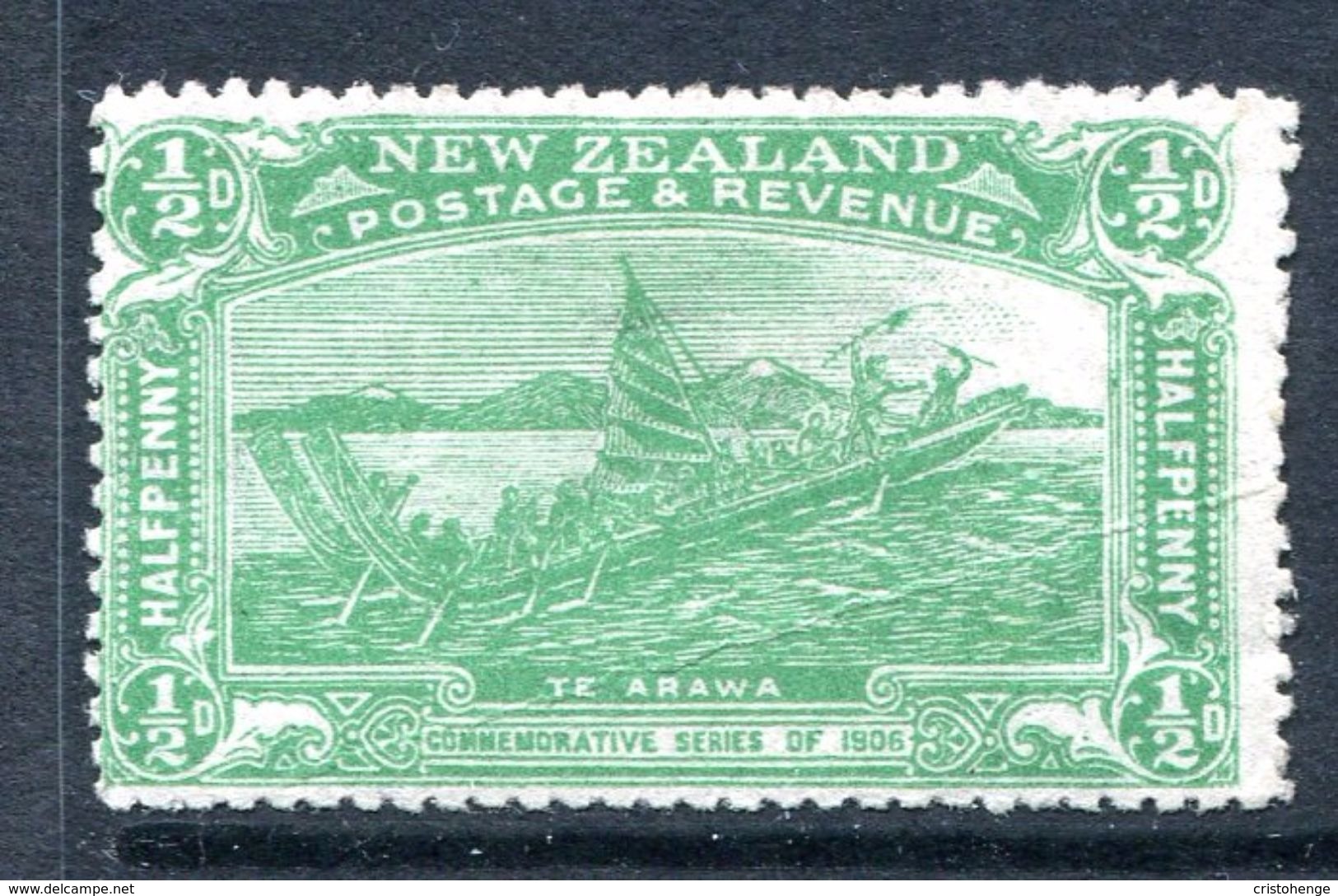 New Zealand 1906 Christchurch Exhibition - ½d Maori Canoe HM (SG 370) - Crease - Used Stamps